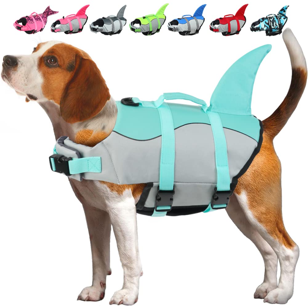 Emust Dog Life Jacket Mermaid, Ripstop Dog Life Vests With Rescue Handle For Small Medium And Large Dogs, Pet Safety Swimsuit Preserver For Swimming Pool Beach Boating, (Xs, Turquoise)