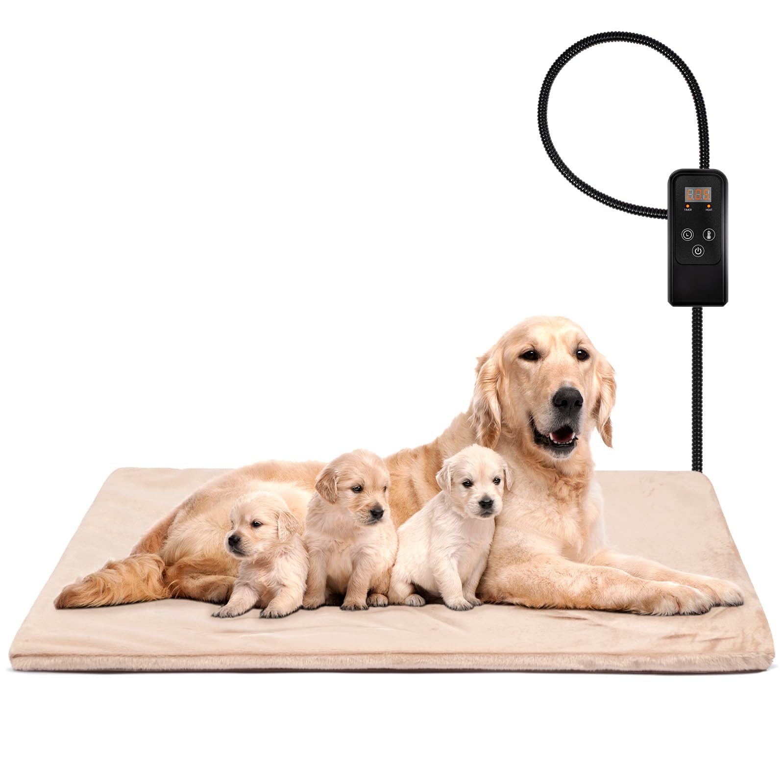 Niubya Pet Heating Pad For Dogs, Adjustable Temperature And Waterproof Pet Heated Mat With Timer, Electric Heating Dog Bed With 