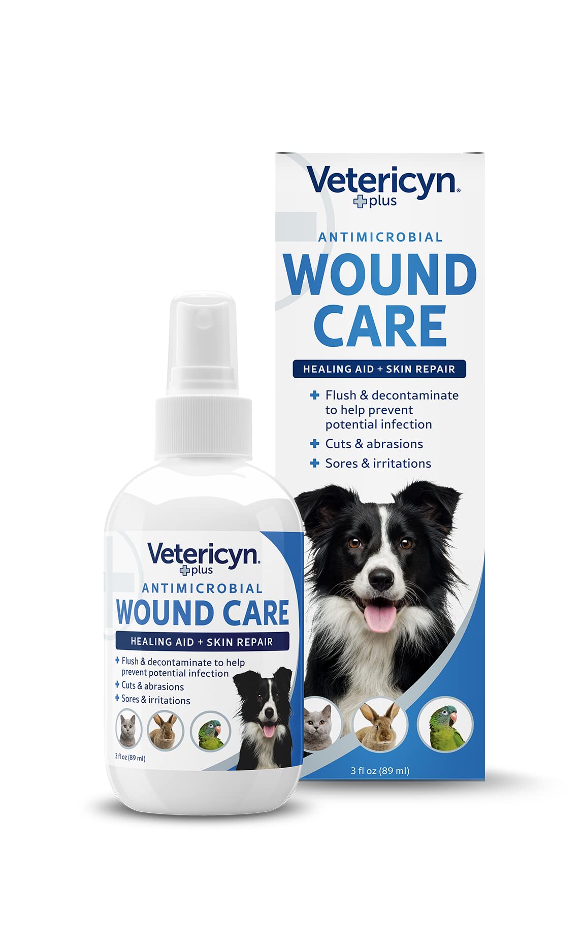 Vetericyn Plus Dog Wound Care Spray | Healing Aid And Skin Repair, Clean Wounds, Relieve Dog Skin Allergies, Safe For All Animals. 3 Ounces