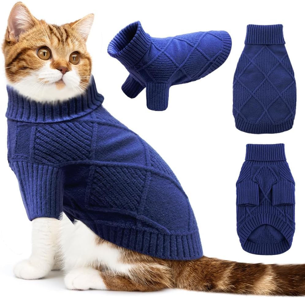 Emust Dog Sweater, Warm Cat Sweater With Turtleneck, Knit Dog Sweaters For Small Medium Large Dogs For Fall & Winter,Navy Xl