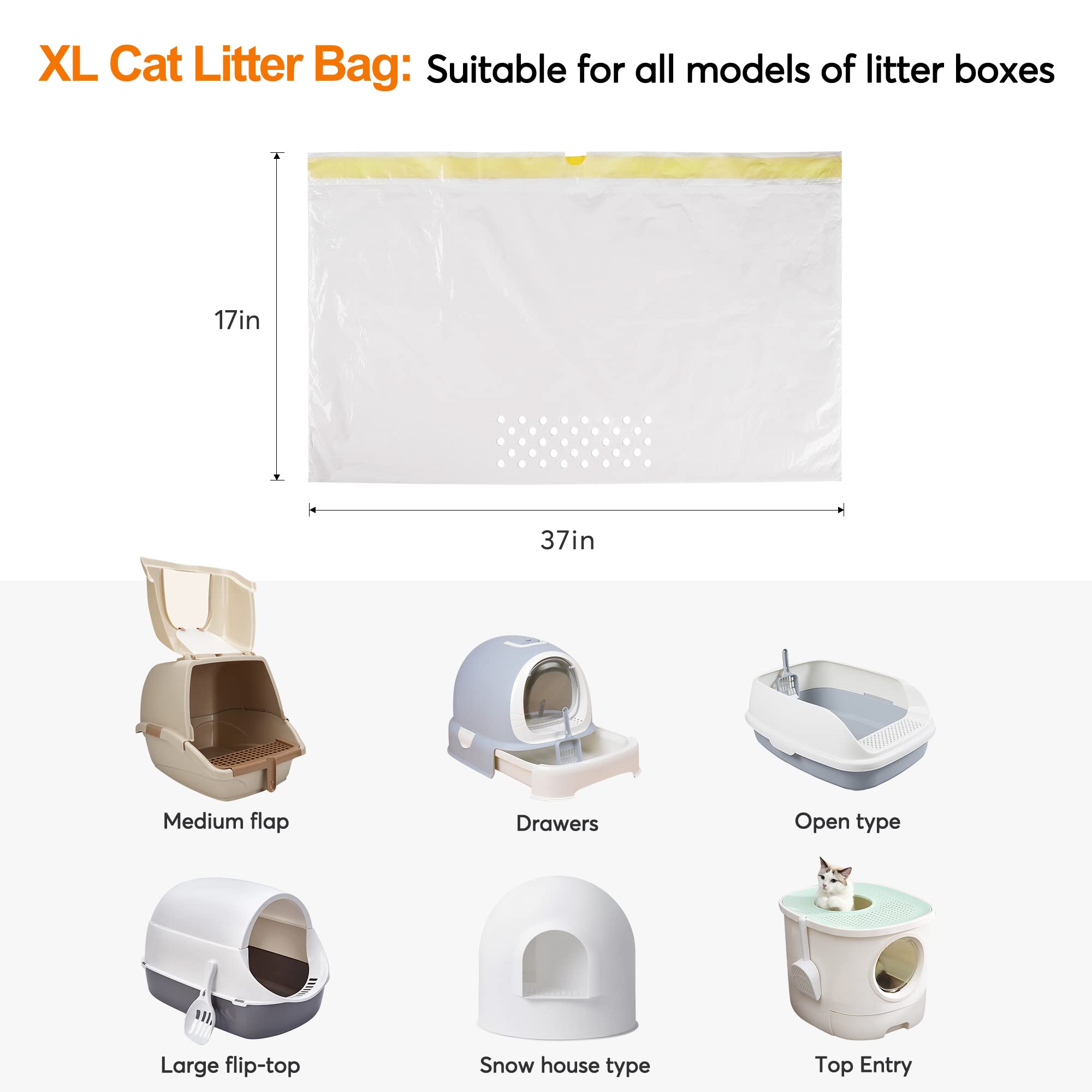 Cat Litter Bags Sifting 14 Pcs,Super Jumbo Litter Box Liner Quick Clean For All Cat Litter Boxes, Extra Thick Cat Poop Bags For Durability, Elastic Drawstring Litter Box Liners-Addpets