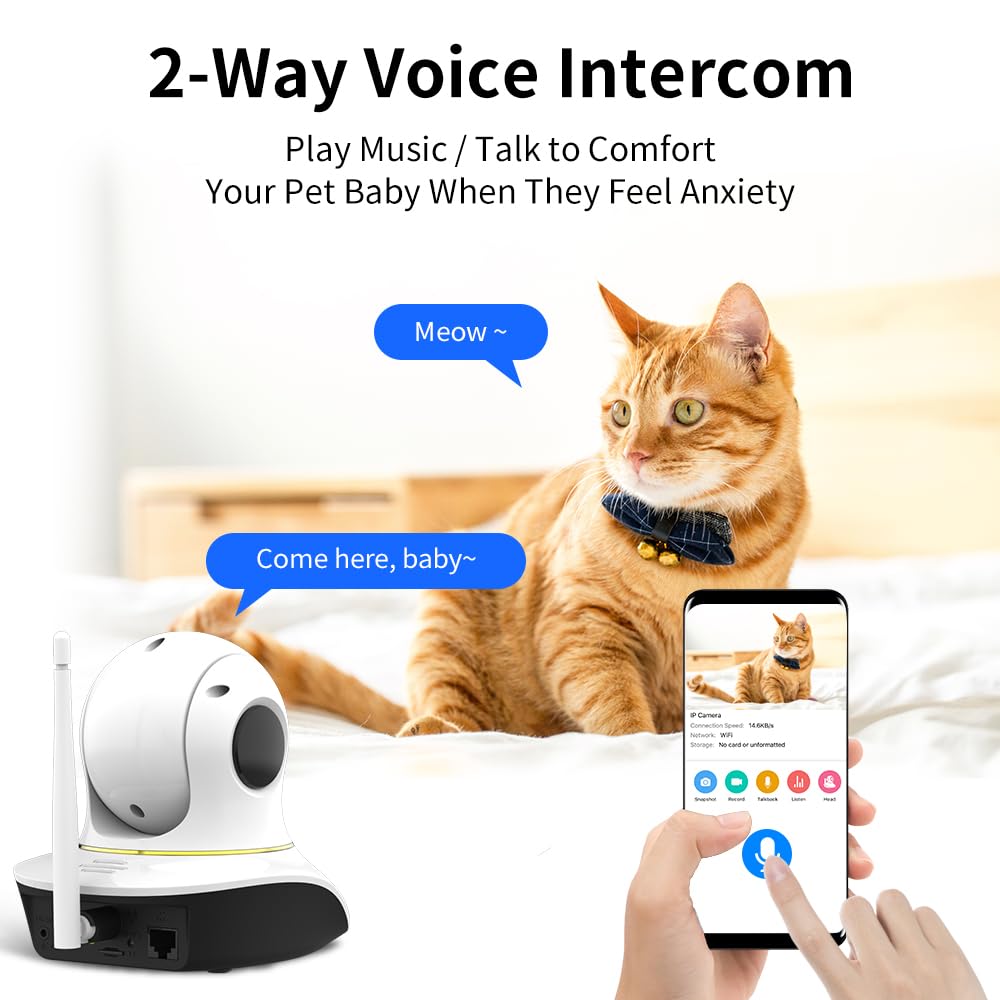 Vstarcam Pet Camera With Laser, 3Mp 2.4Ghz Wifi Interactive Dog & Cat Laser Toy With Night Vision, Motion Detection Alerts, App