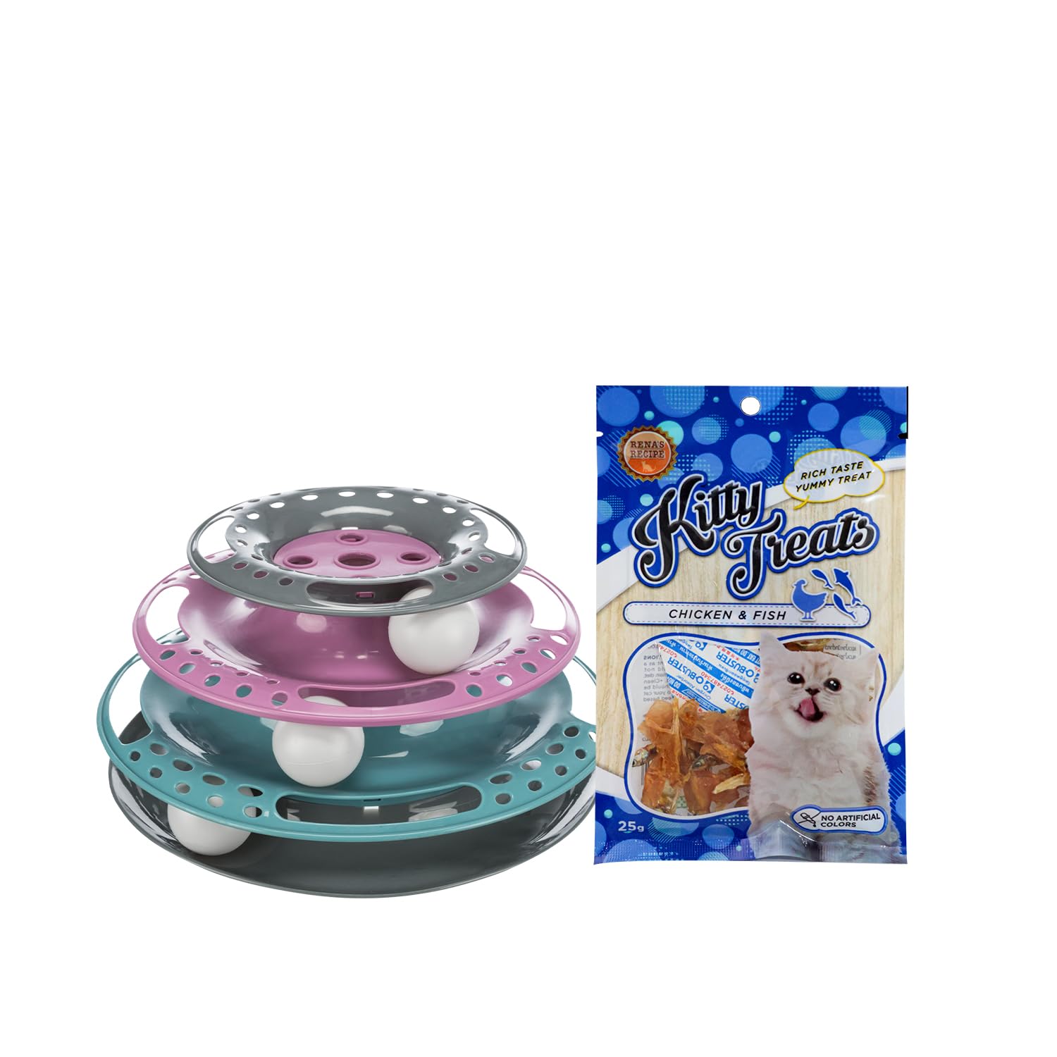 Trixie Play & Safety Combo  Circle Tower Catch The Balls Toy 25  13 Cm With Silver Reflect Collar XsS | Interactive Cat Toy & 