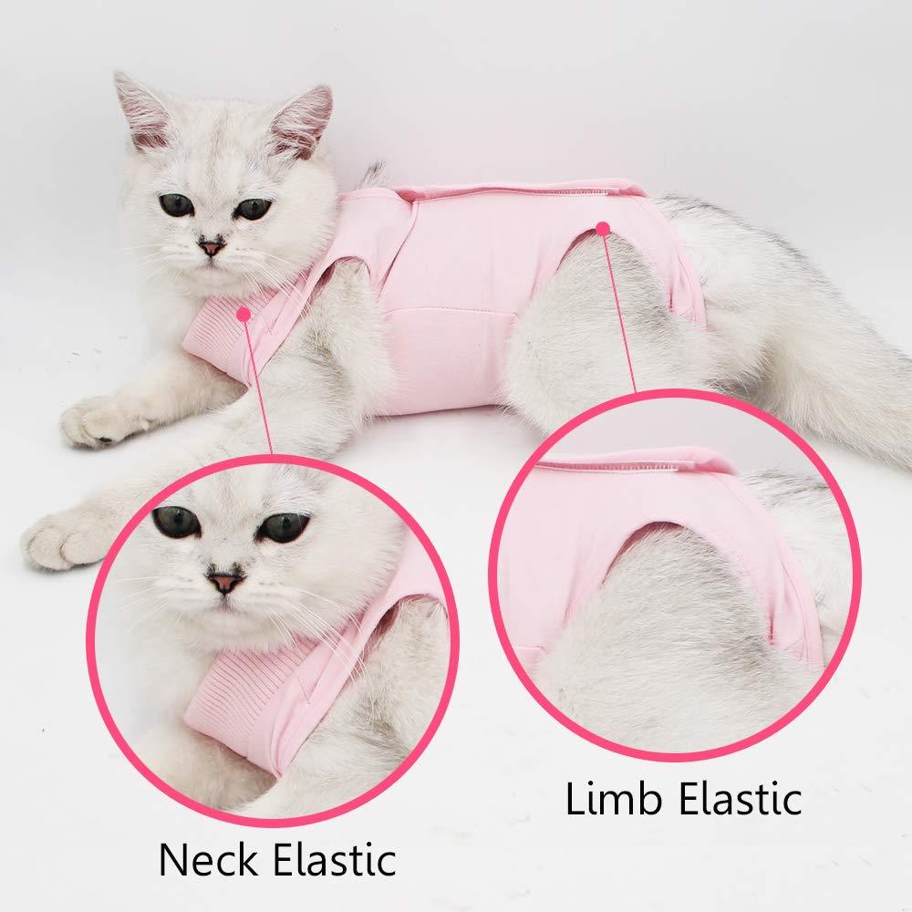 Ouuonno Cat Wound Surgery Recovery Suit For Abdominal Wounds Or Skin Diseases, After Surgery Wear, Pajama Suit, E-Collar Alternative For Cats (S, Pink)