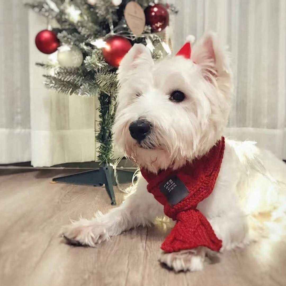 Goclothod Pet Dog Knitted Scarf Cute Collars Doggie Neckerchief 2 Set Muffle For Christmas (Red,Green)