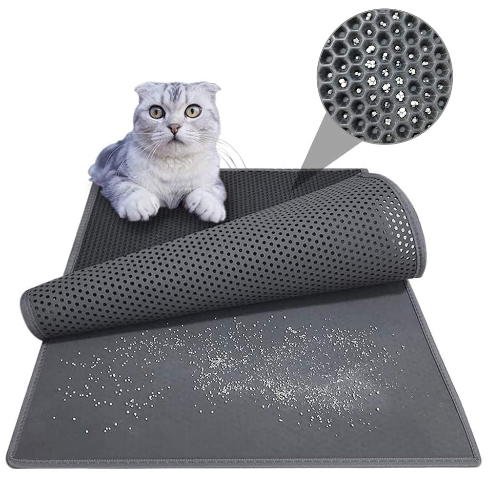 Kaxionage Large Cat Litter Box Mat: Easy Clean Kitty Litter Trapping Mat For Floor, Plastic Cat Box Pad (30 * 36In, Grey, 1P)