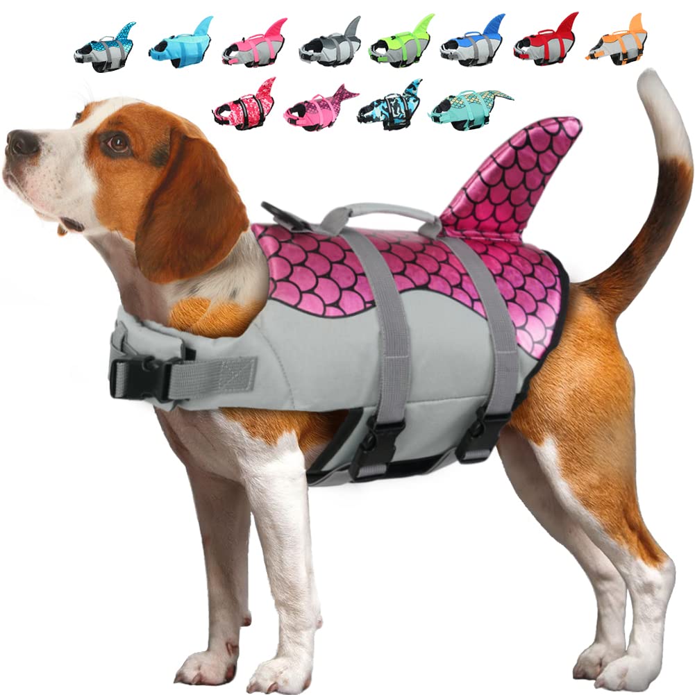 Emust Dog Life Jacket, Ripstop Dog Lifesaver Vests With Rescue Handle For Small Medium And Large Dogs, Pet Safety Swimsuit Preserver For Swimming Pool Beach Boating (Xs,Pink)