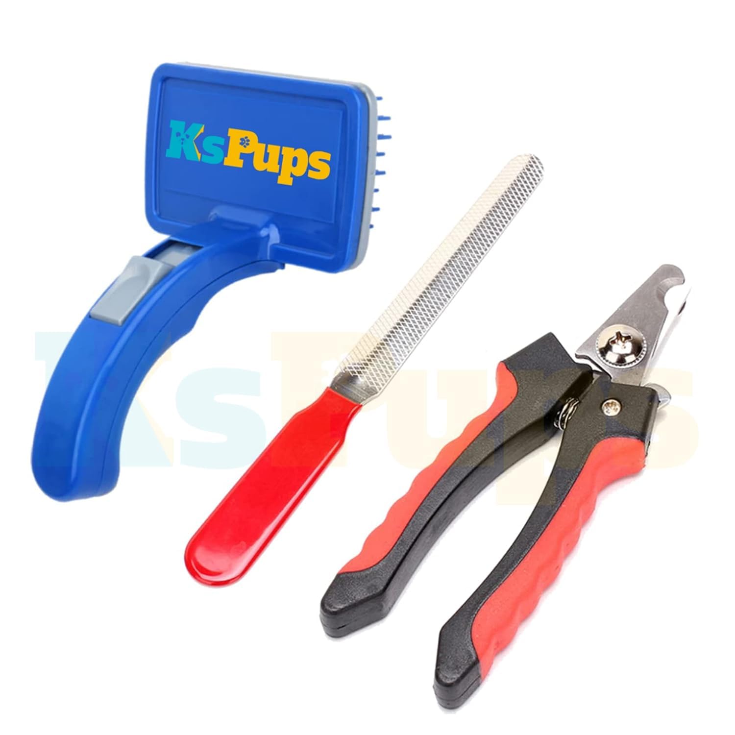 Red German Slicker Grooming Brush And Nail Cutter For Dogs And Cats, SpringLoaded SelfCleaning Feature, Remove Shedding Hair, 