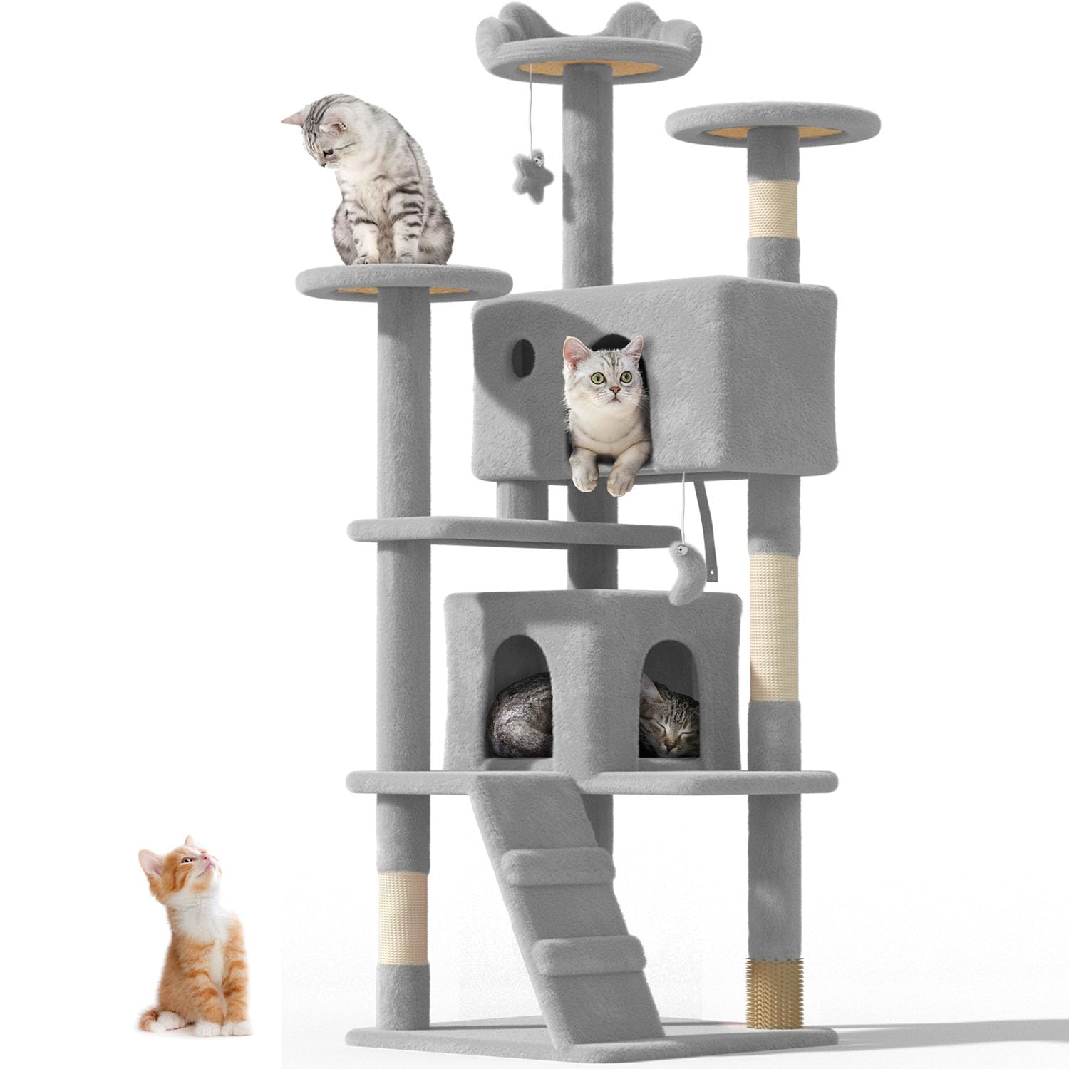 Os Motor 60' Cat Tree Tower For Indoor Cats Large Adult,Cute/Tall Modern Cat Tree For Big Cats 20 Lbs,Plush Multi-Level Cat Con