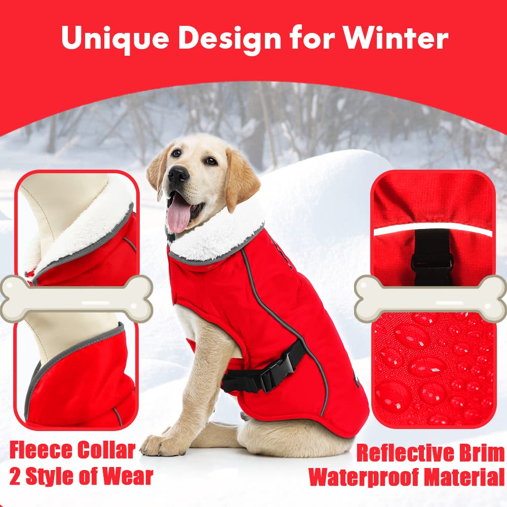 Emust Dog Jacket Winter, Cozy Windproof Dog Jacket For Cold Weather, Solid Color Dog Vests For Winter For Medium Dogs, Red M