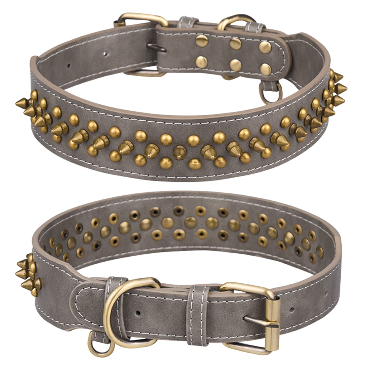 Serijoars Spiked Dog Collar Soft Pu Leather Mushrooms Rivet Spike Studded Dog Collar Adjustable Puppy Collars (L, Grey1)