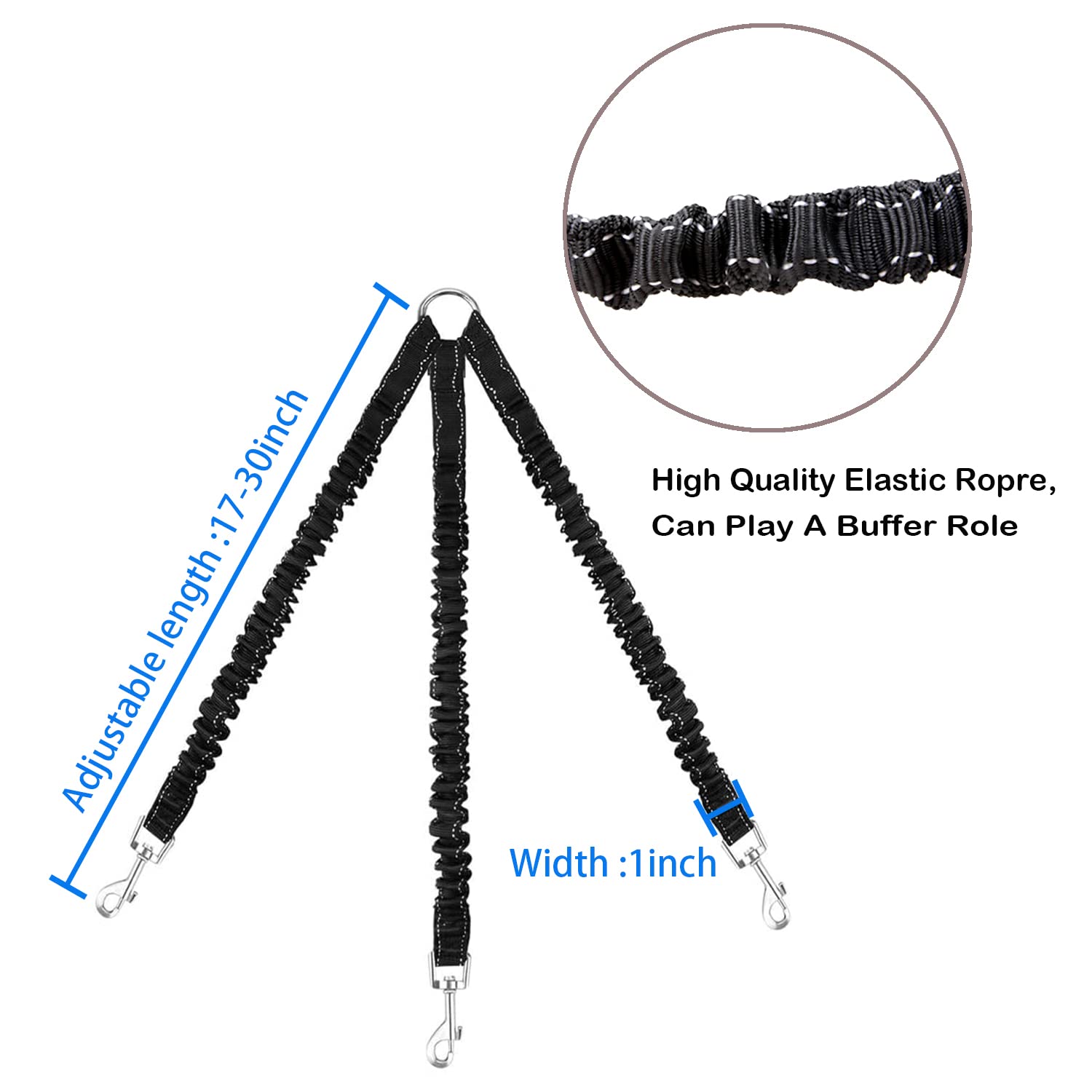 3 Way Dog Leash Coupler Heavy Duty No Pull Multiple Double Tangle Free Trio Nylon Bungee Cord Stretchy Sturdy Pups Lead For Smal