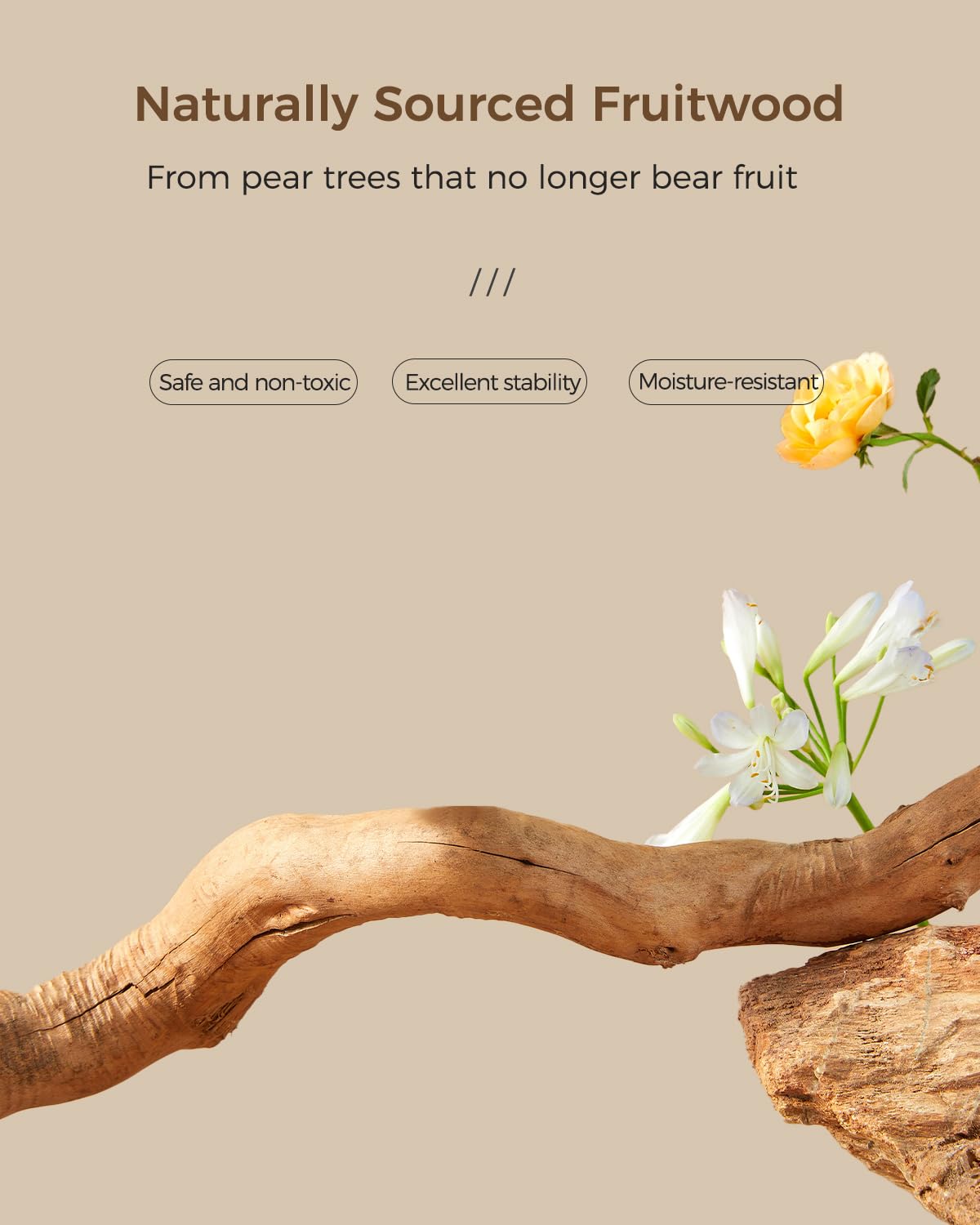 Muttros Modern Cat Tree Tower For Large Cats, Wood Cat Tower With Natural Scratching Post, Solid Wood Condo, Real Branch Luxury