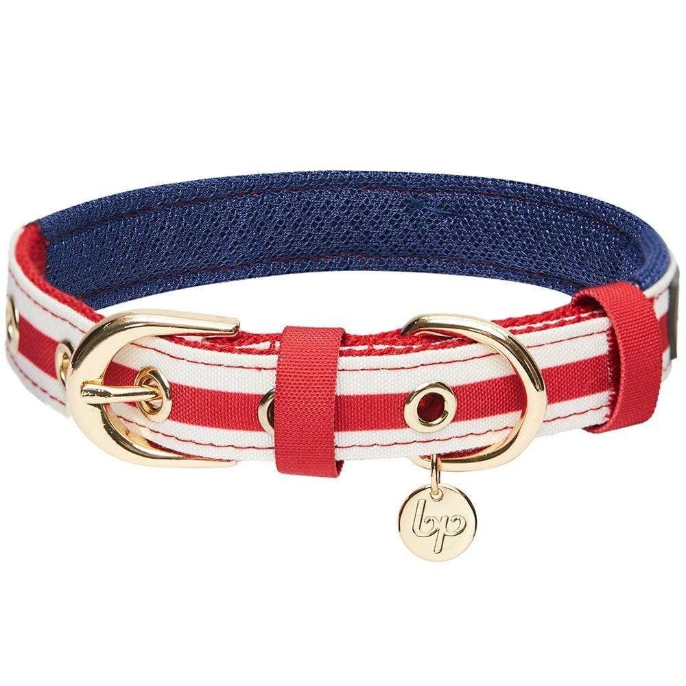 Blueberry Pet 4 Patterns Bon Voyage Sea Lover Adjustable Dog Collar In Horizontal Red Stripes, Neck 13-16.5'', For Medium Breed