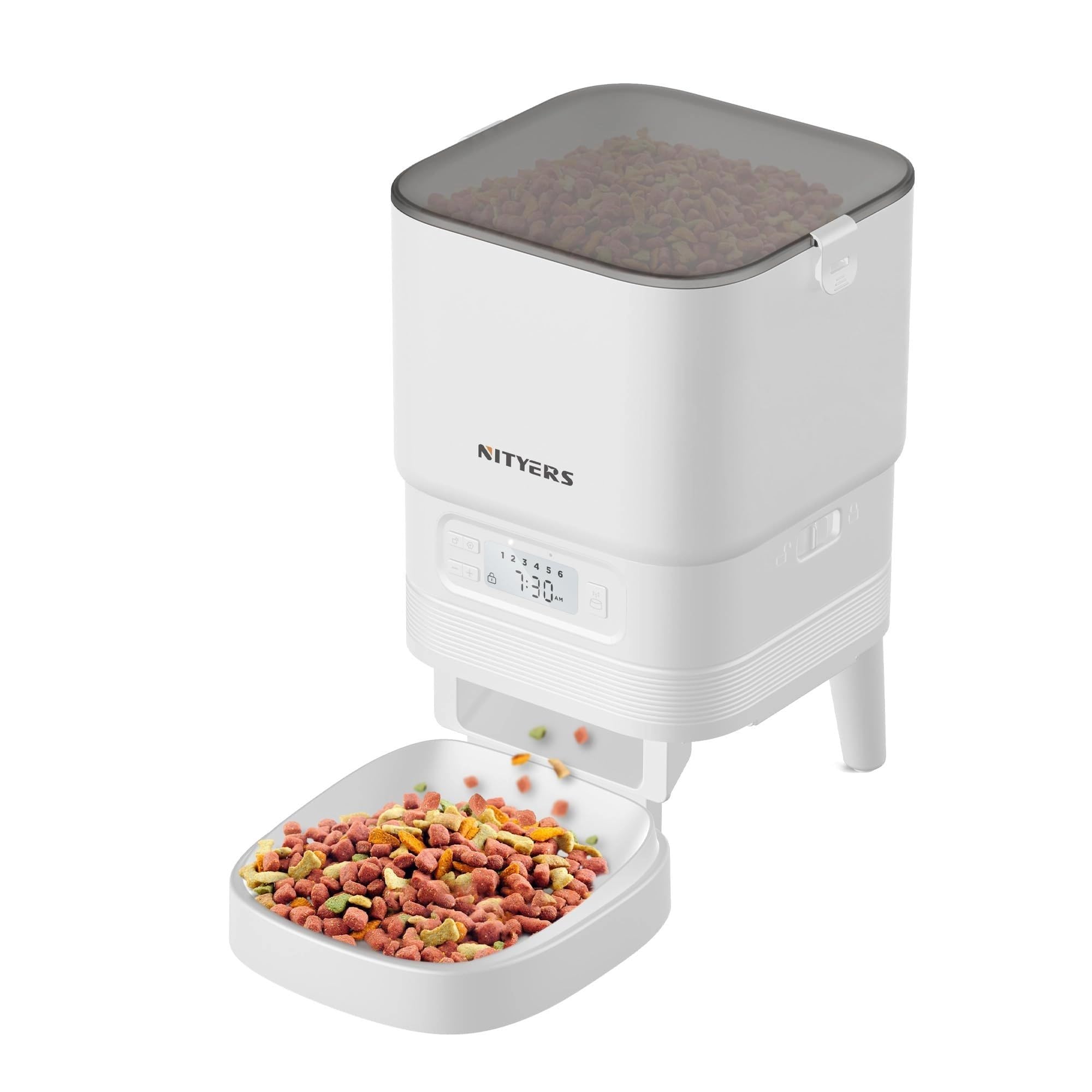 Automatic Cat Feeder - Nityers 4L Timed Cat Dry Food Dispenser, Programmable Portion Size,1-6 Meals Per Day, Dual Power Supply, 