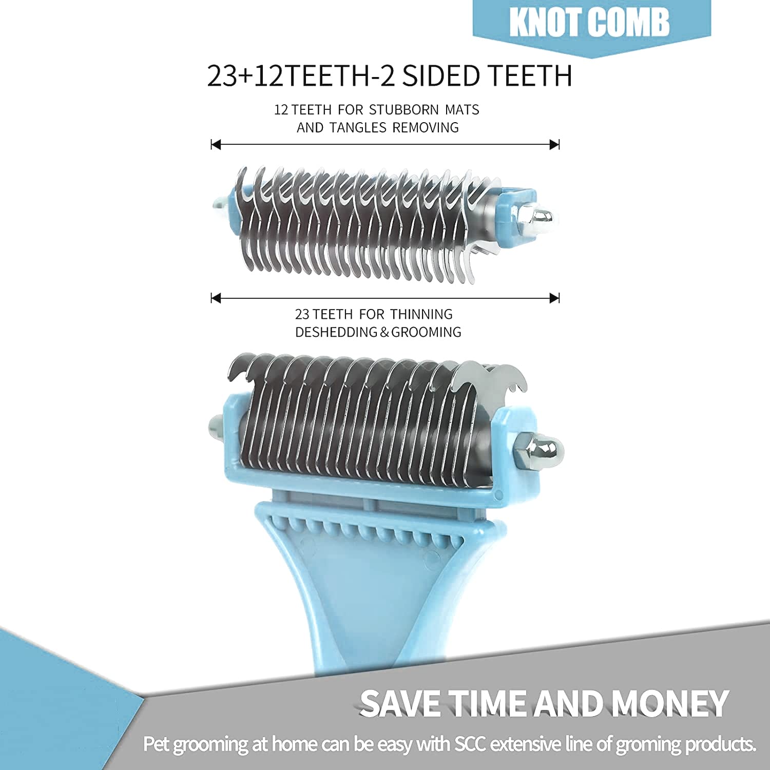 Hop 2 Sided Pet Grooming & Deshedding Brush Undercoat Rake For Cats & Dogs Safe Dematting Comb For Mats Tangles Removing Home Of Paws