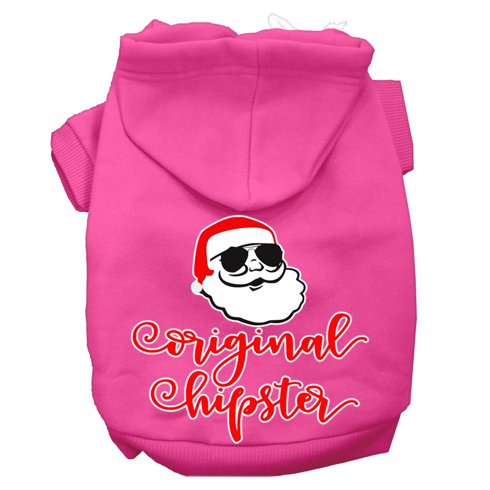 Christmas Pet Dog & Cat Hoodie Screen Printed, 'Original Hipster' Bright Pink Sm (3-6 Lbs.)