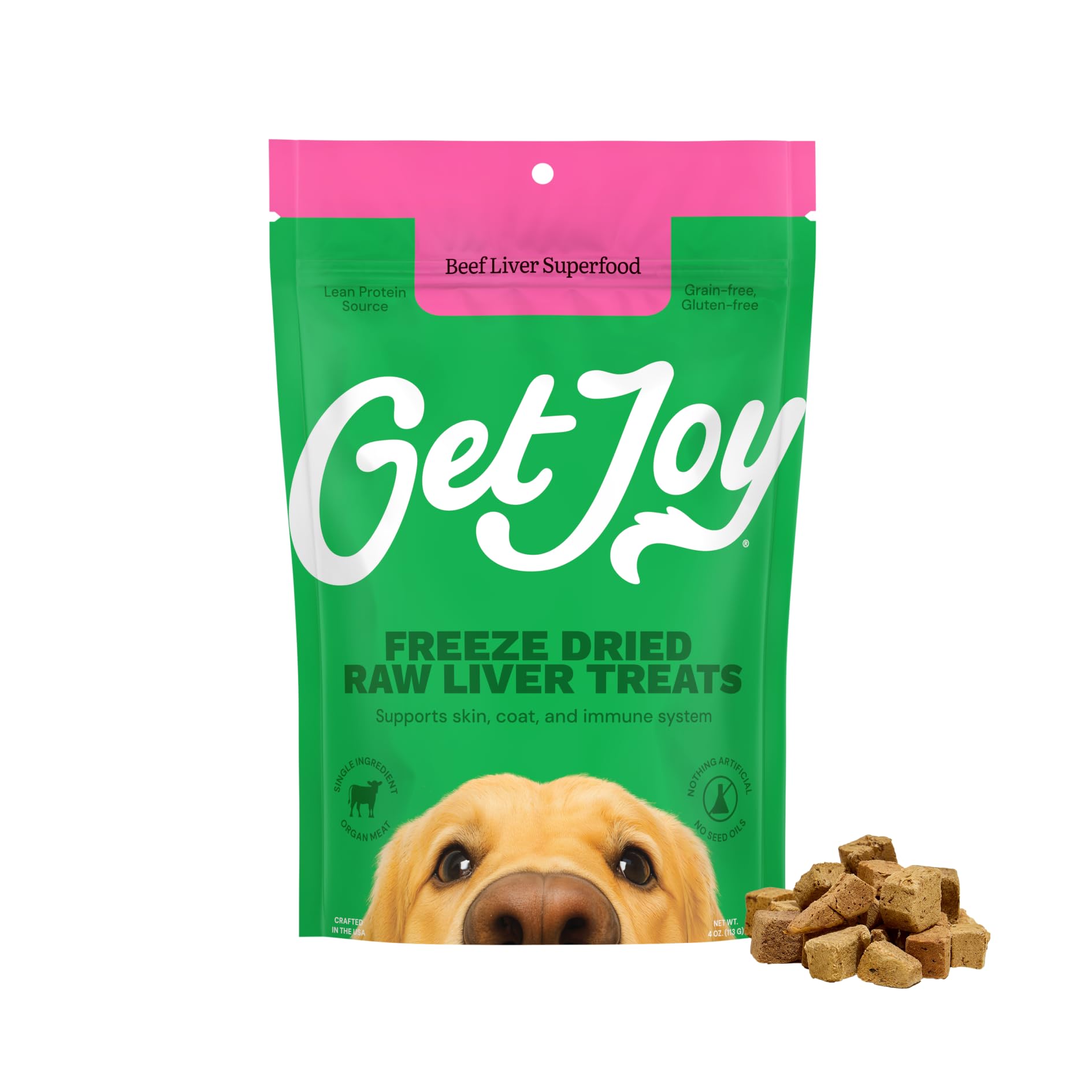 Get Joy Freeze Dried Beef Liver Dog Treats, 4oz - High Protein, Grain Free, Single Ingredient Snack & Training Rewards
