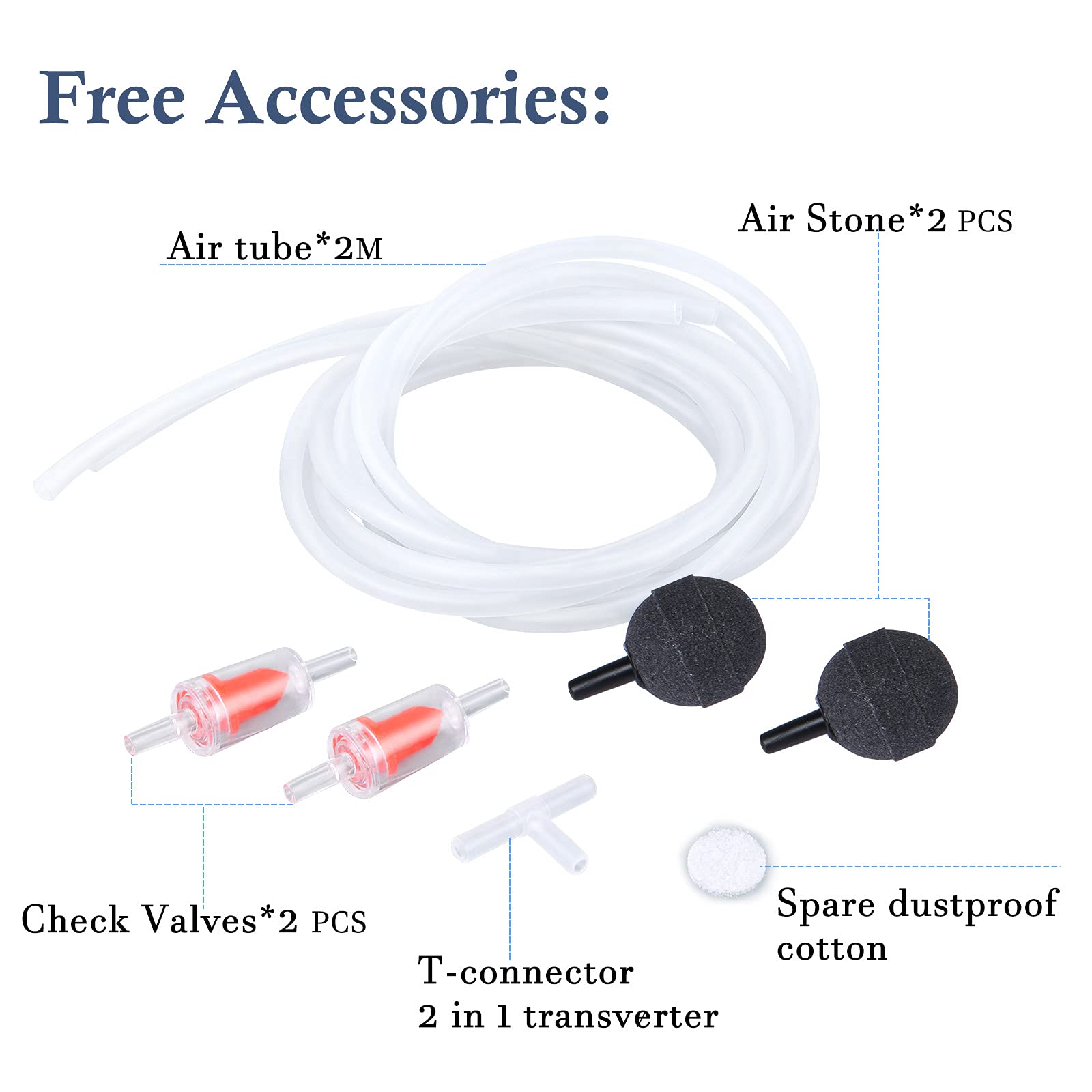 HITOP Dual Outlets Aquarium Air Pump, Whisper Adjustable Fish Tank Aerator, Quiet Oxygen Pump with Accessories for 20 to 100 Gal