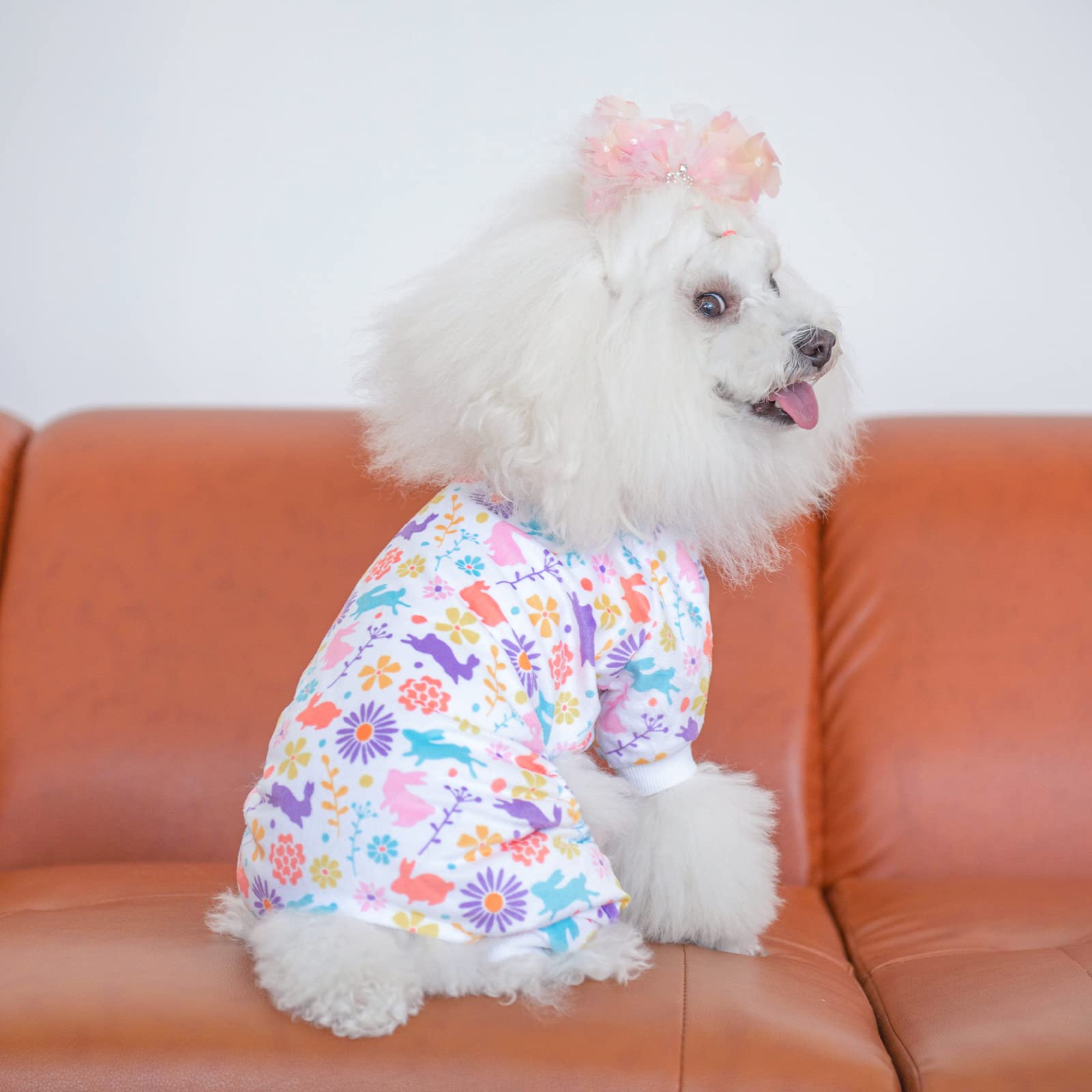 Cutebone Small Dogs Outfit Soft Puppy Onesies Pjs Dog Easter Rabbit Pajamas Pet Coat Cat Apparel Comfy Doggie Jumpsuit Bodysuit