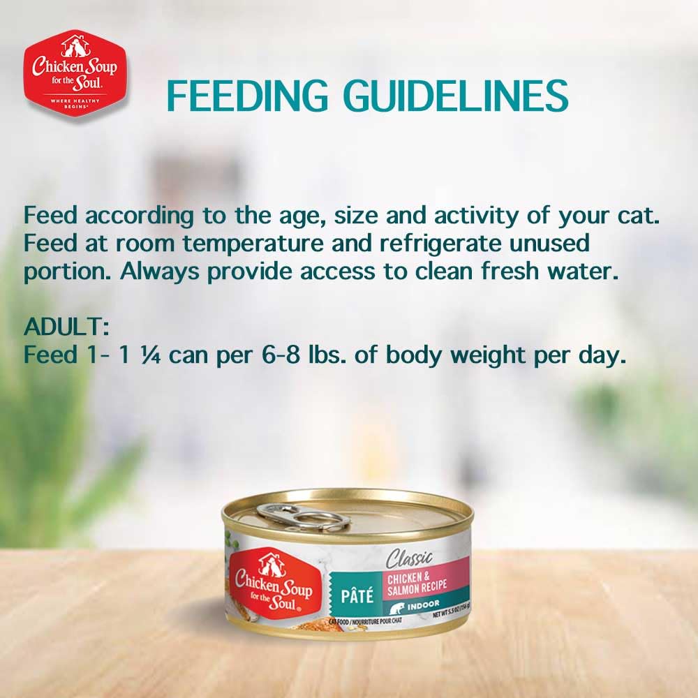 Chicken Soup For The Soul Pet Food Classic Wet Indoor Adult Cat Food, Chicken & Salmon Pate, 5.5 Ounce Can (Pack of 24) Soy Free