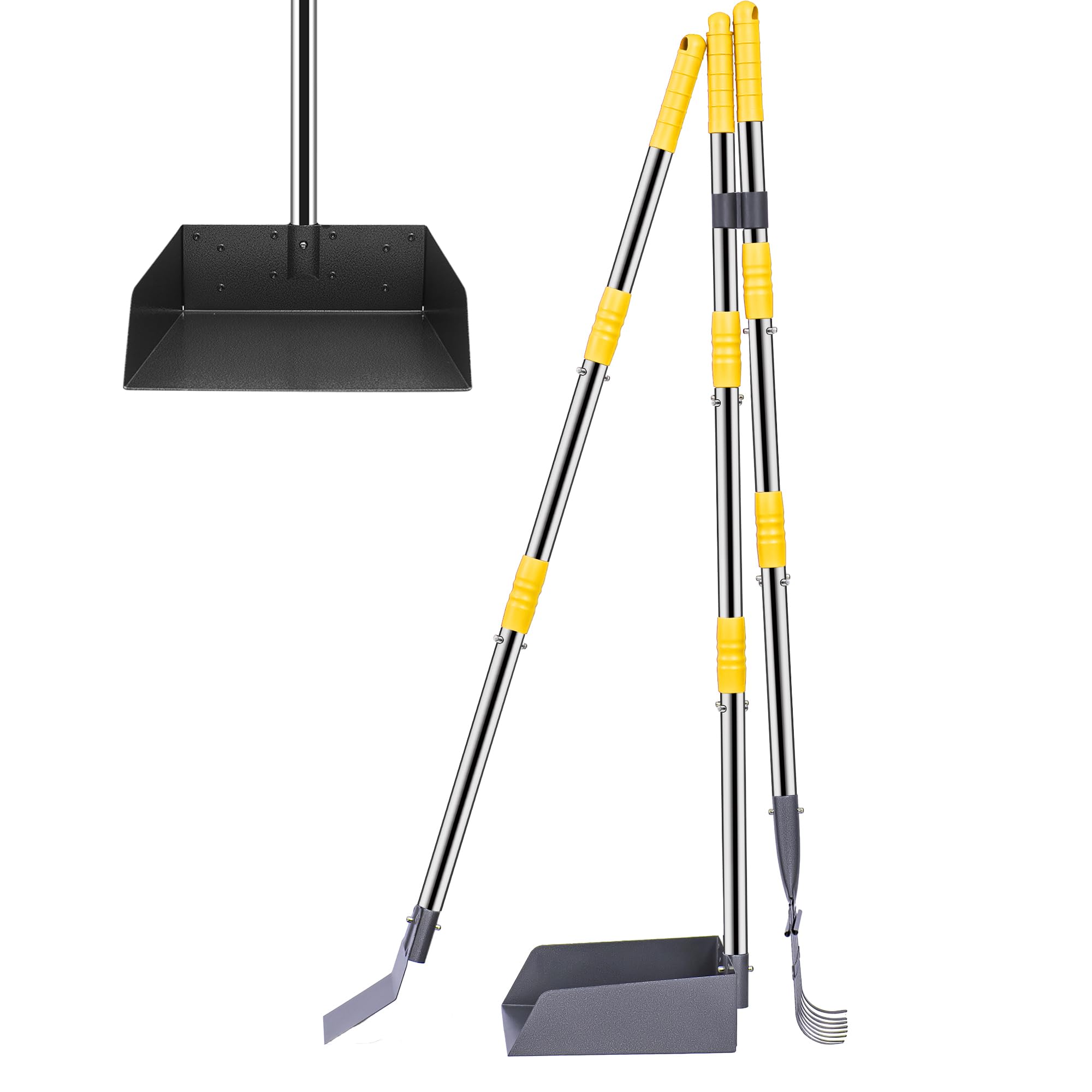 Niubya Pooper Scooper For Dogs, Metal Poop Scooper Tray Spade And Rake Set, Poop Scoop With Adjustable Long Handle, Dog Pooper S