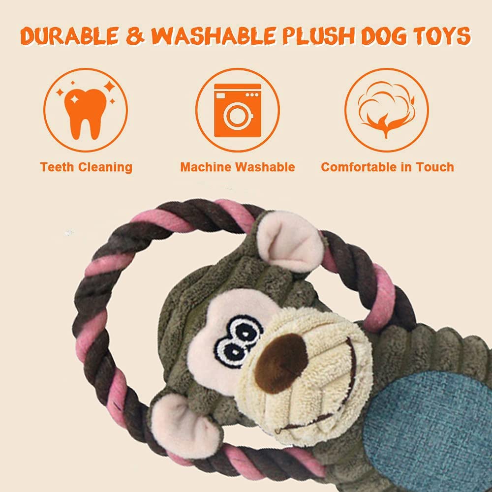 Rope Dog Toys To Keep Them Busy - Tug Of War Dog Toys For Boredom Plush Interactive Squeaky Puppy Toys For Small Medium Large Do