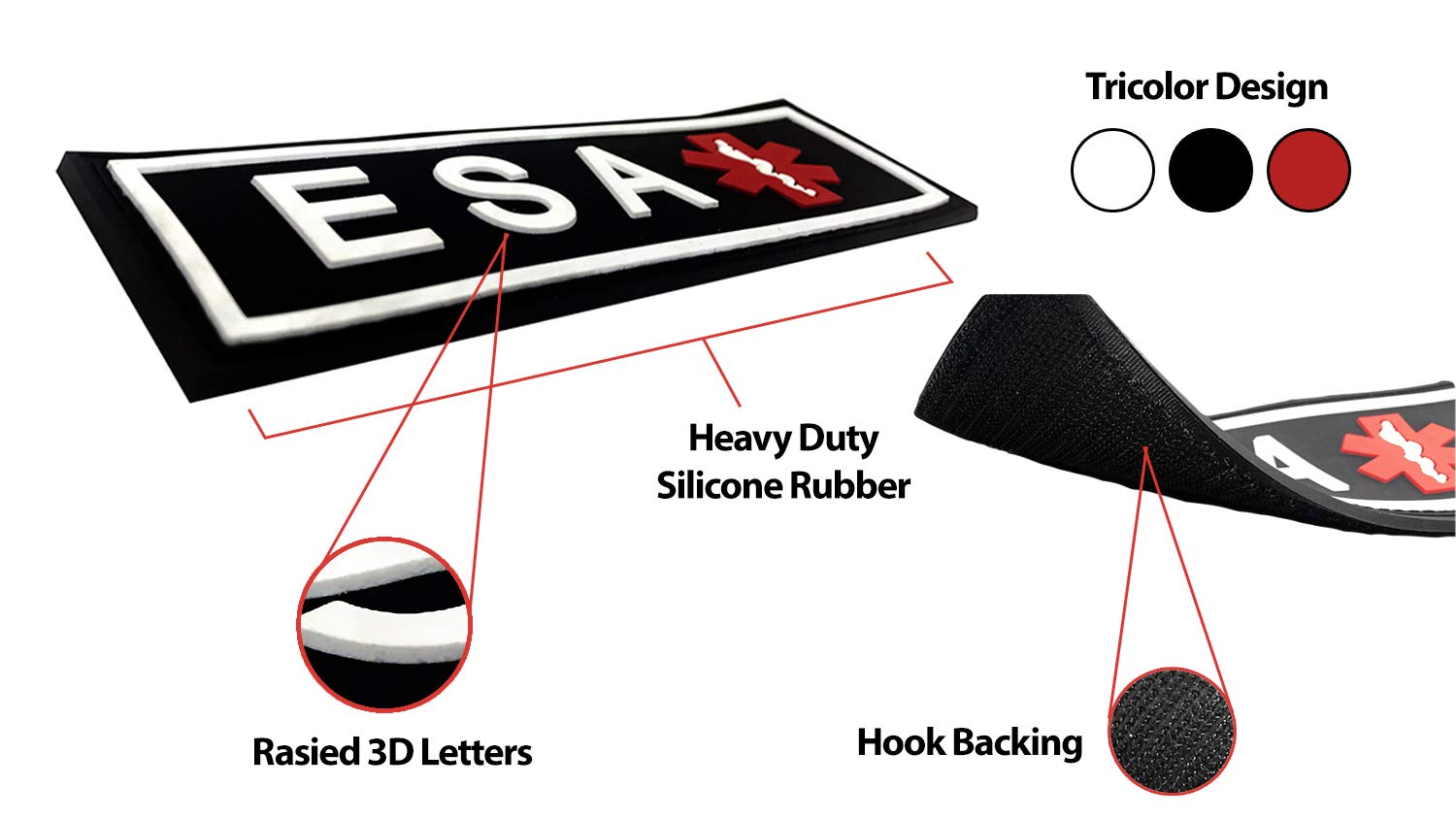 Dogline Emotional Support Animal Patch For Dog Harness And Vest Esa Removable 3D Rubber Patches Hook Backing For Small Or Large Service Dogs