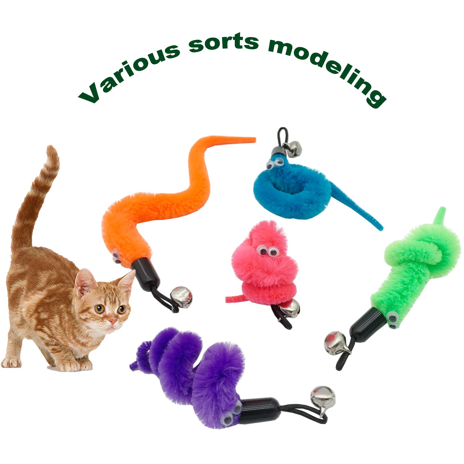 CATENESS Cat Worm Toy Refills, 20 Pieces Cat Wand Attachments Worms Toy for Indoor Cats (A)