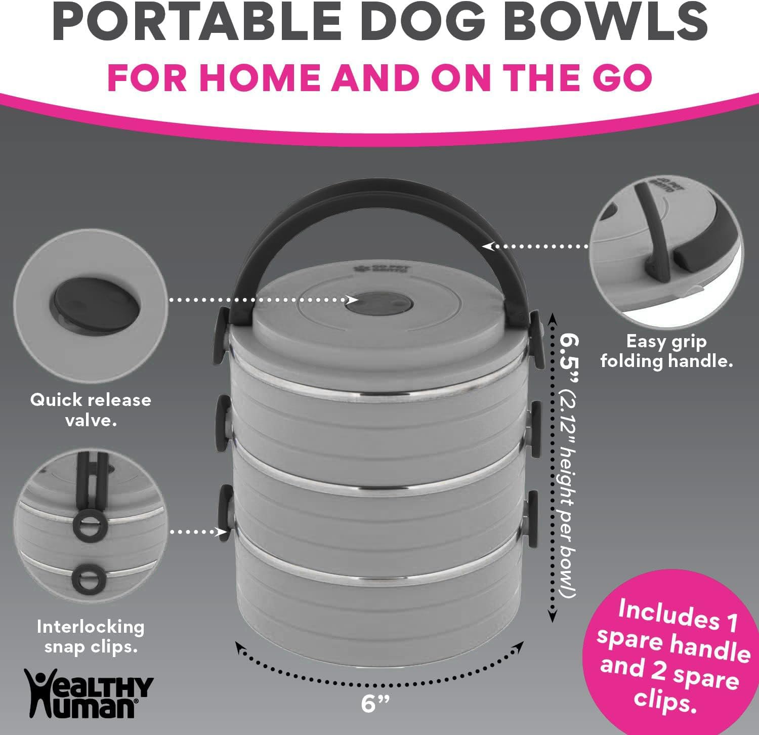 Healthy Human Travel Pet Bento Bowls - Human-Grade Stainless Steel & BPA-Free, Leak-Proof Water & Food Container Set for Dogs &