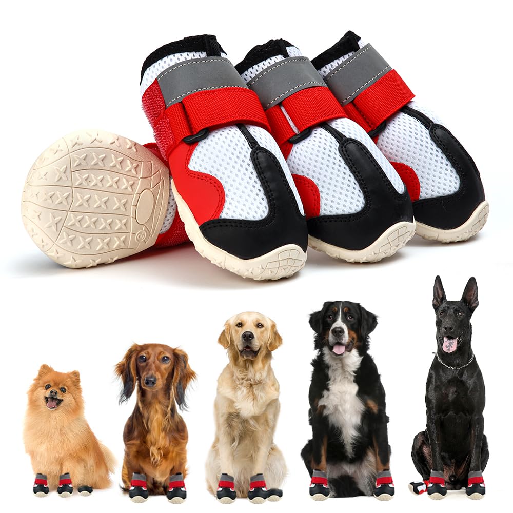Musimc Dog Shoes For Large Dogs Breathble Dog Shoes For Hot Pavement Anti-Slip Dog Boots & Paw Protectors For Summer Hot Pavemen