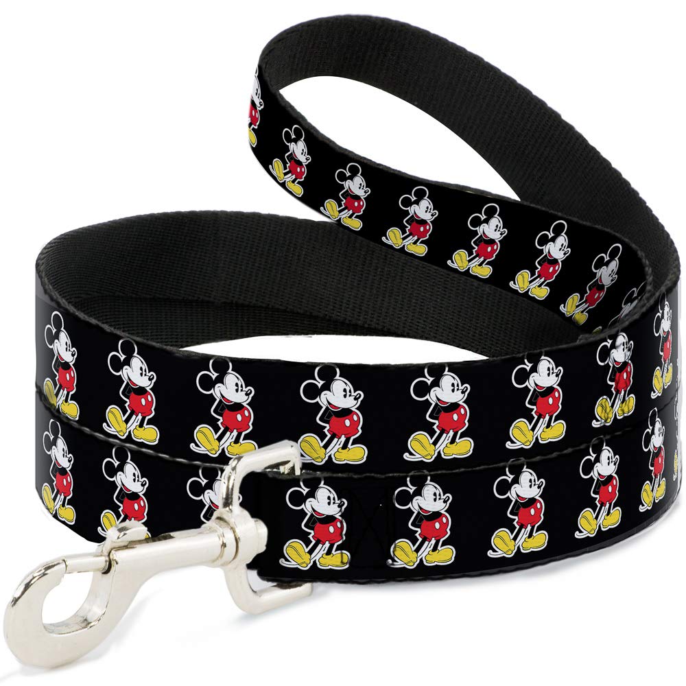 Dog Leash Classic Mickey Mouse Pose Black 4 Feet Long 0.5 Inch Wide