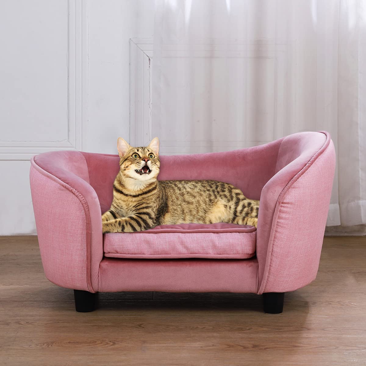 Pet Sofa Bed, Velvet Couch With Washable Cushion For Small Dog Cat, Gray (Pink)