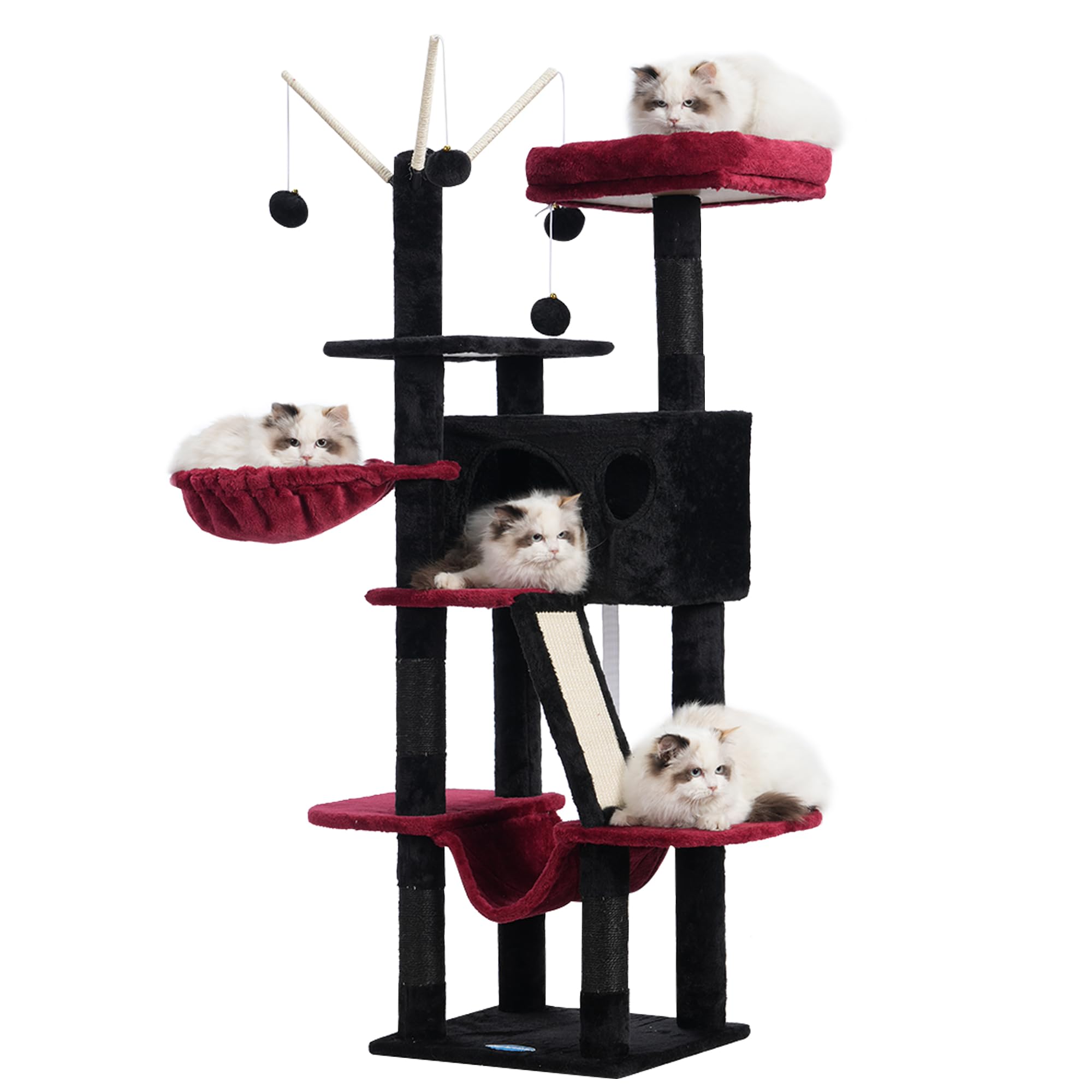 Hey-Brother Gothic Cat Tree, 53 Inch Cat Tower For Indoor Cats, Cat House With Padded Platform Bed, Toy Balls, Large Cozy Condo,