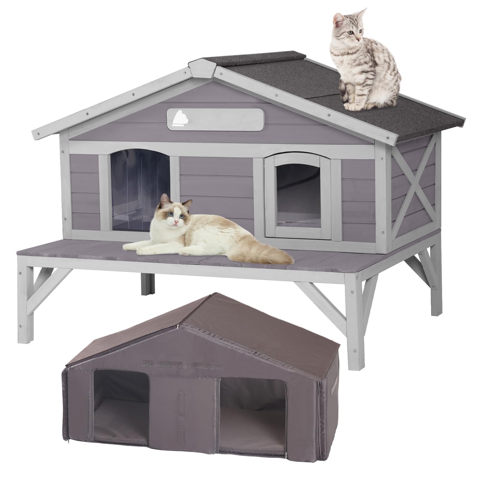 Gutinneen Outdoor Cat House Weatherproof Large Cat Shelter With 100% Insulated Liner For Multiple Cats, Cat Condos For Indoor Ca