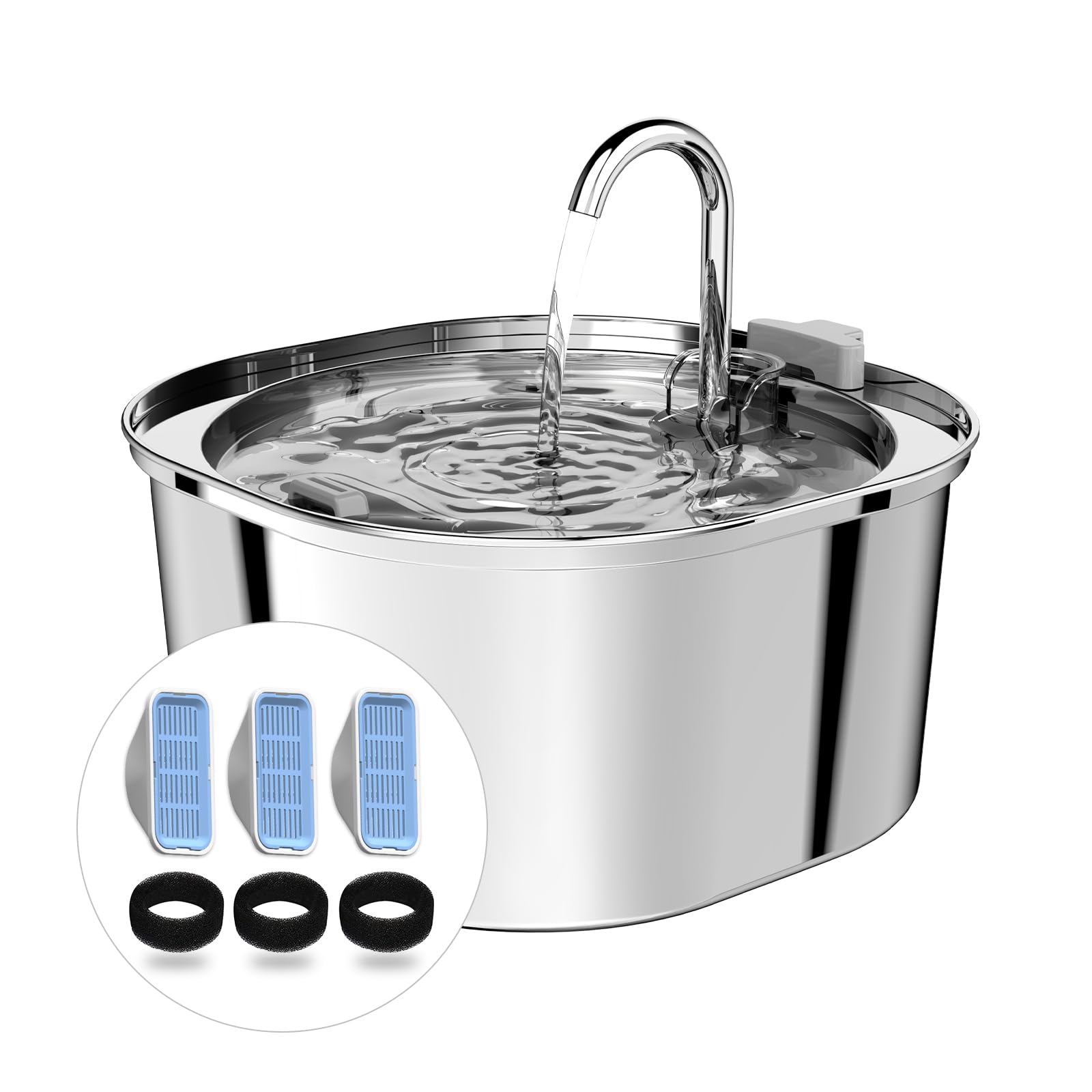 Pektaco Cat Water Fountain, 3.2L/108Oz Stainless Steel Pet Water Fountain For Cats/Dogs Indoor, Dog Drinking Dispenser Metal Kitty Spout With 3 Replacement Filters
