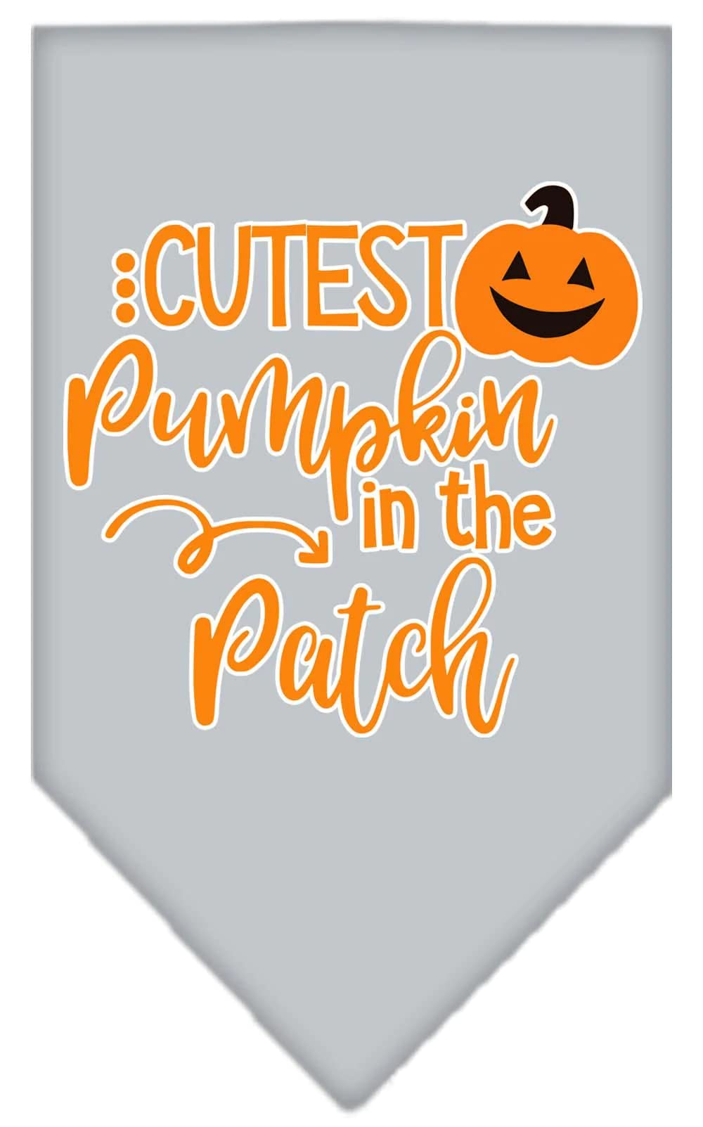 Halloween Pet and Dog Bandana Screen Printed, "Cutest Pumpkin In The Patch" Grey Large
