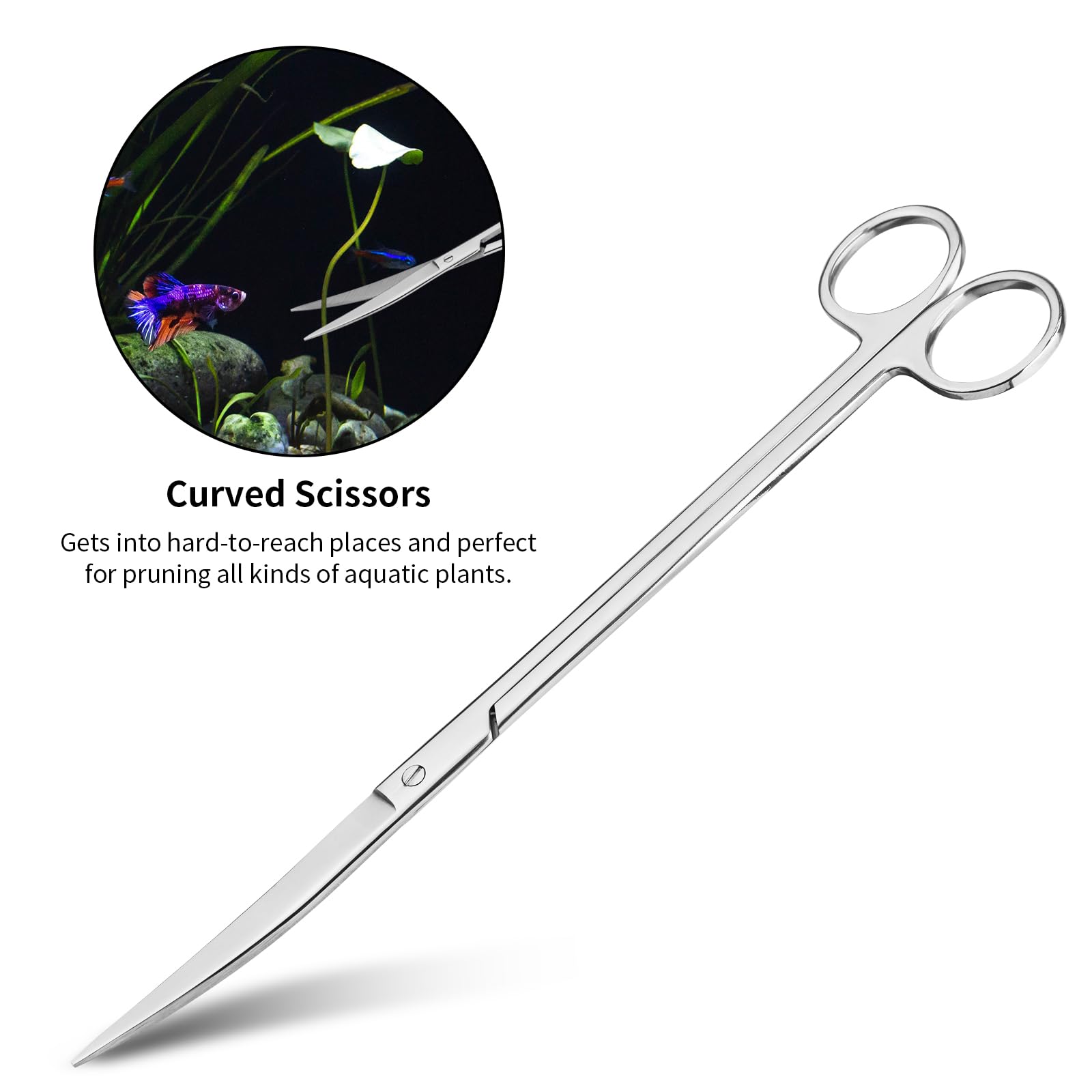 Ohtomber Aquascape Tools Kit - 4PCS Stainless Steel Aquarium Scissors, Tweezers, Tongs, Algae Scraper - Silver