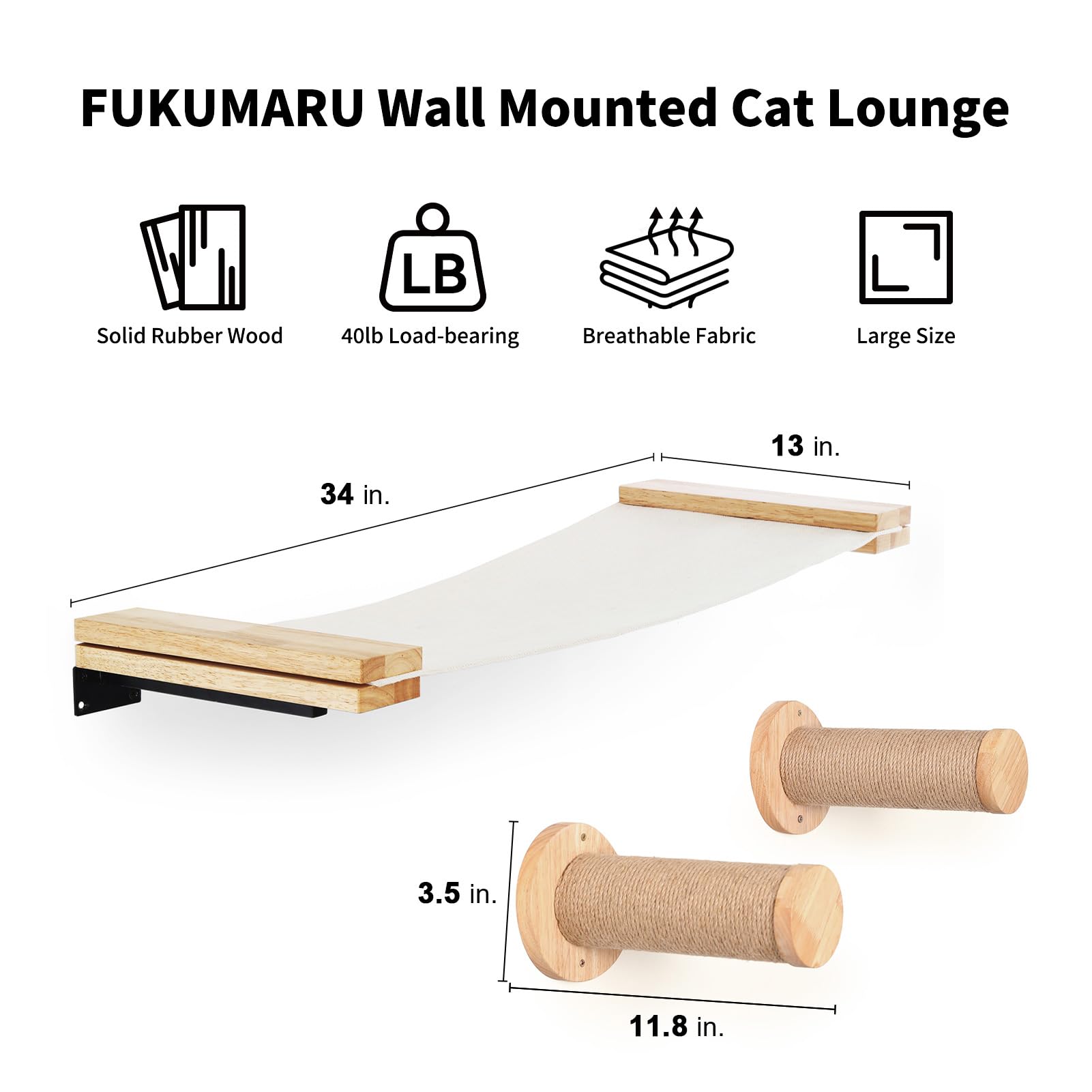 Fukumaru Cat Wall Furniture, 2 Pcs Climbing Shelves Set, Solid Rubber Wood Cat Shelf, Cats Perches For Wall Sleeping, Playing, J