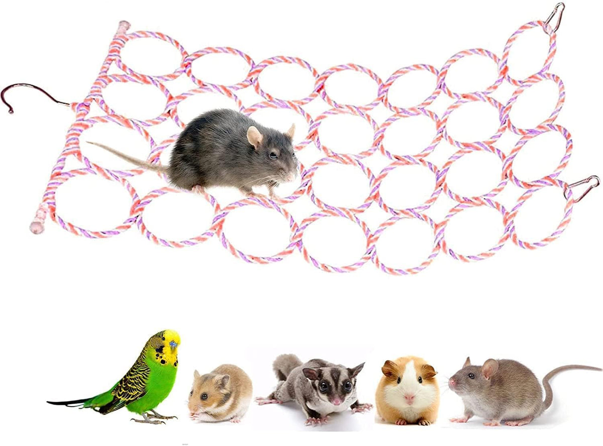 Jevnd 1Pcs Rat Climbing Rope Net Toy For Cage, Bird Hemp Rope Perch Swing, Ladder Rope Bridge Hanging Hammock, Small Animal Acti