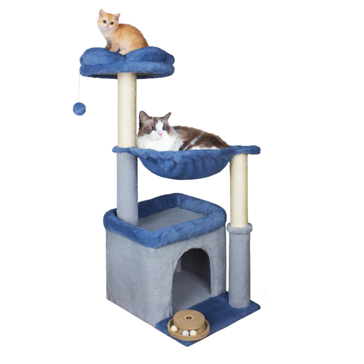 Fantasreen Flower Cat Tree, 39.4 Inches Large Cat Tower With Hammock And Cat Condo, Tall Cat Tree With Toys For Large Indoor Cat