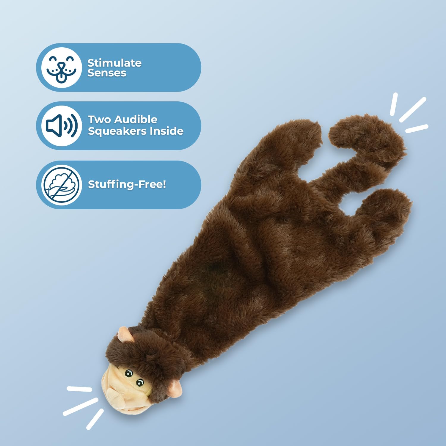 Best Pet Supplies 2-In-1 Stuffless Squeaky Dog Toys With Soft, Durable Fabric For Small, Medium, And Large Pets, No Stuffing For Indoor Play, Supports Active Biting And Play - Monkey, Squirrel, Small