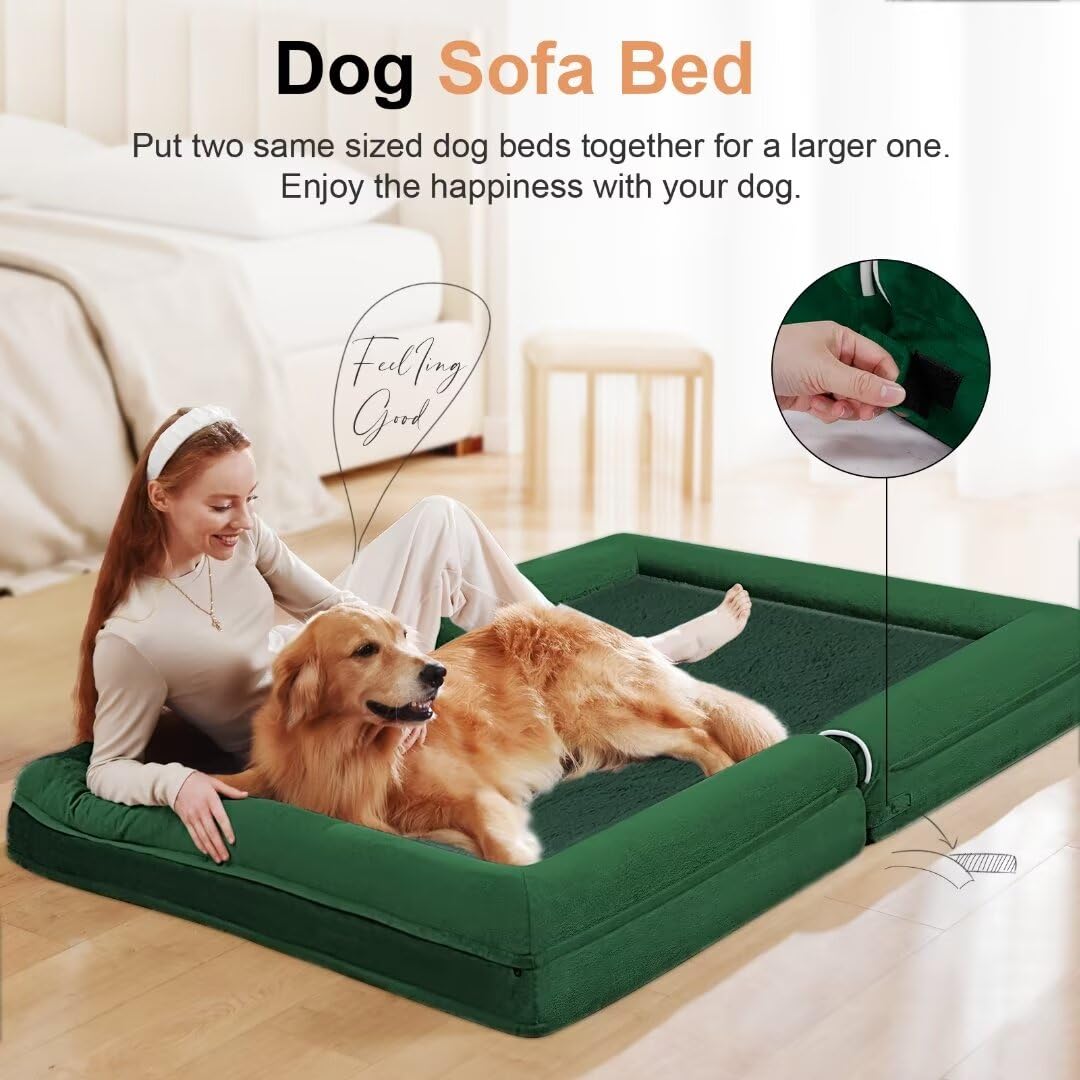 Large Dog Bed Orthopedic Washable: Beds Bolster Xl Bed Big Xlarge Dogs Egg Crate Foam Couch Sofa Waterproof With Removable Cover - Emerald