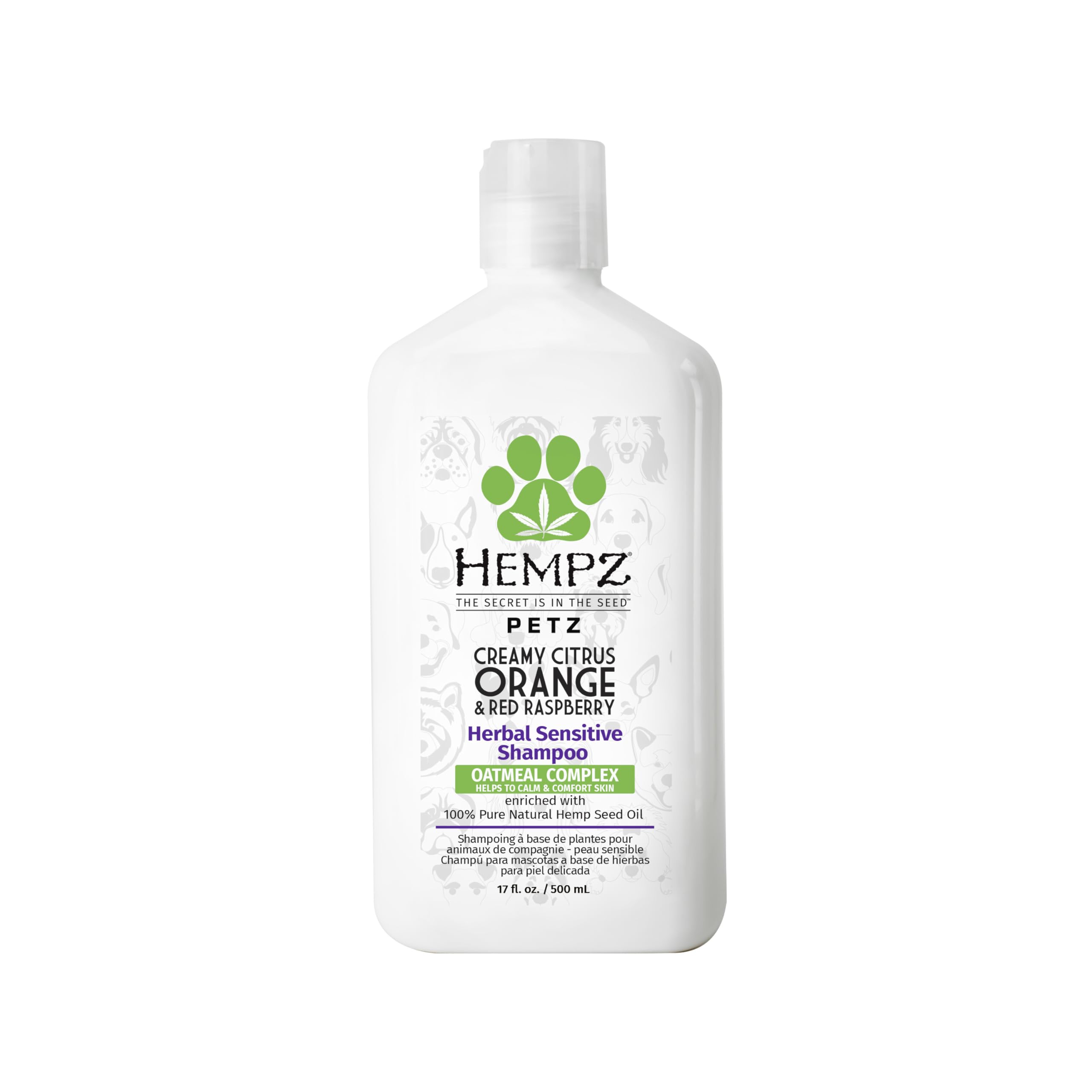 Hempz Petz, Sensitive Dog Shampoo, Oatmeal Complex To Soothe, Creamy Citrus Orange & Red Raspberry Herbal Sensitive Shampoo 17 O