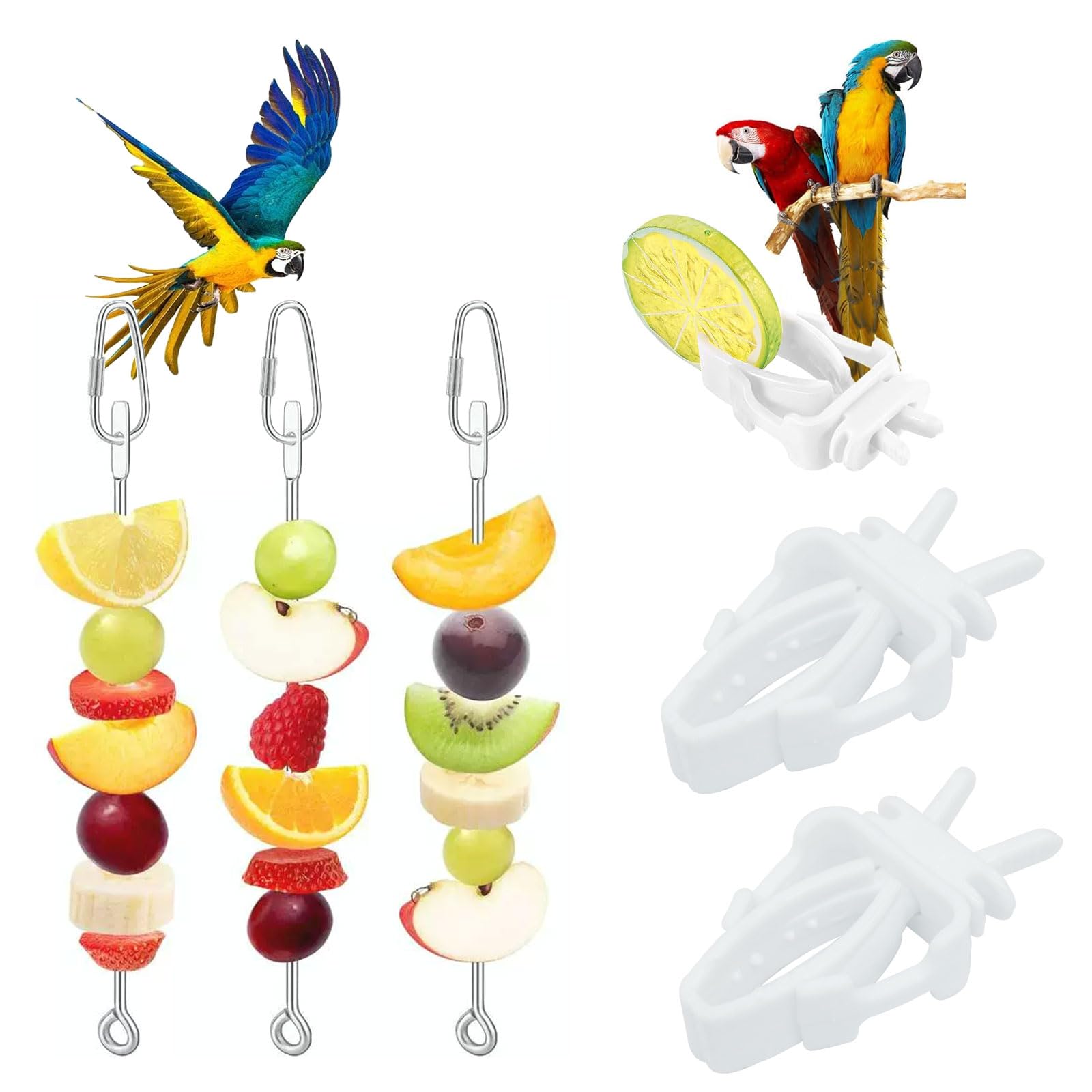 Zorfeter 6 PCS Bird Food Treats Skewer, Parakeet Hanging Food, Stainless Steel Fruit Vegetable Stick Holder for Cockatoo Cockati