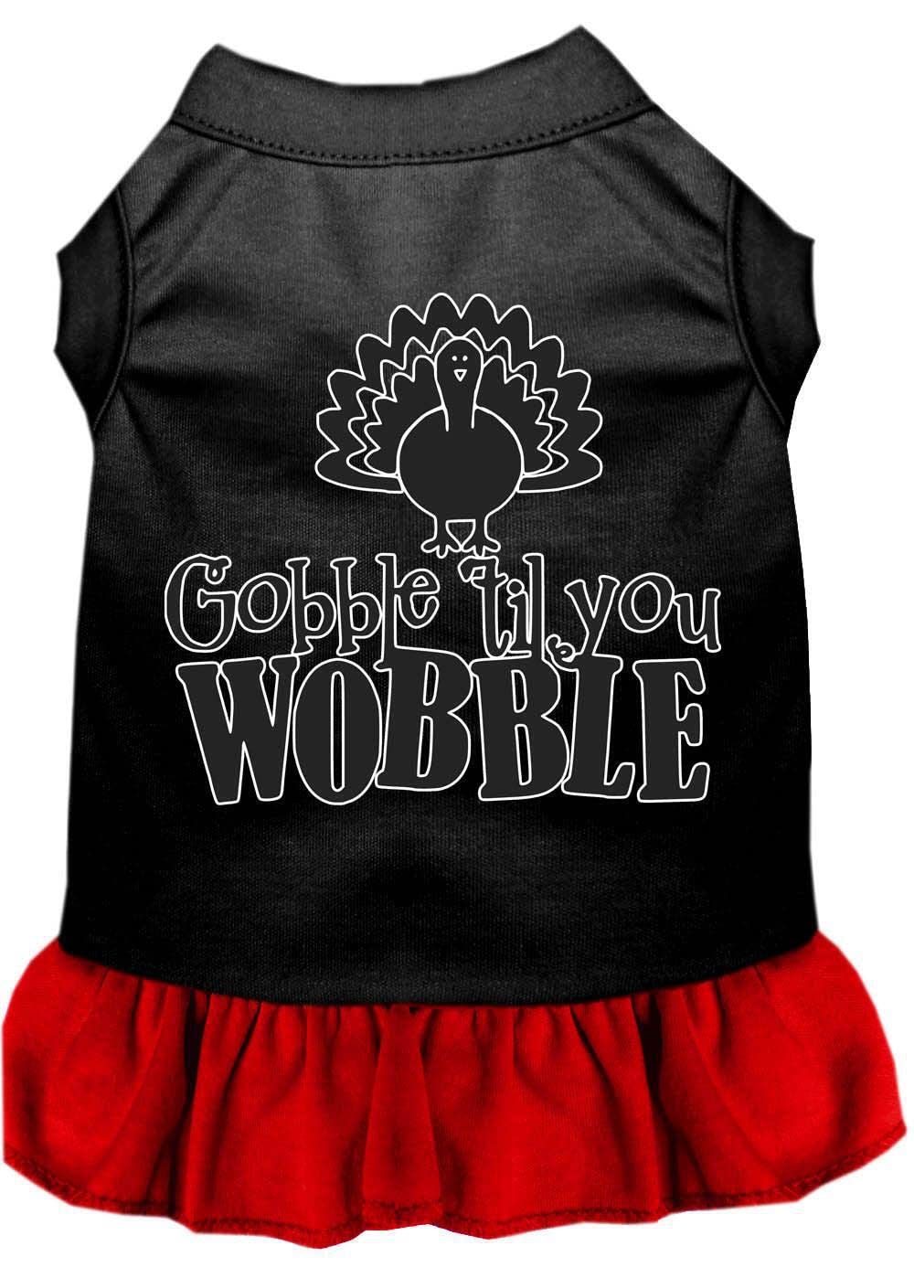 Thanksgiving Pet Dog & Cat Dress Screen Printed, "Gobble Til You Wobble" Black W/Light Pink XL (14-20 lbs.)