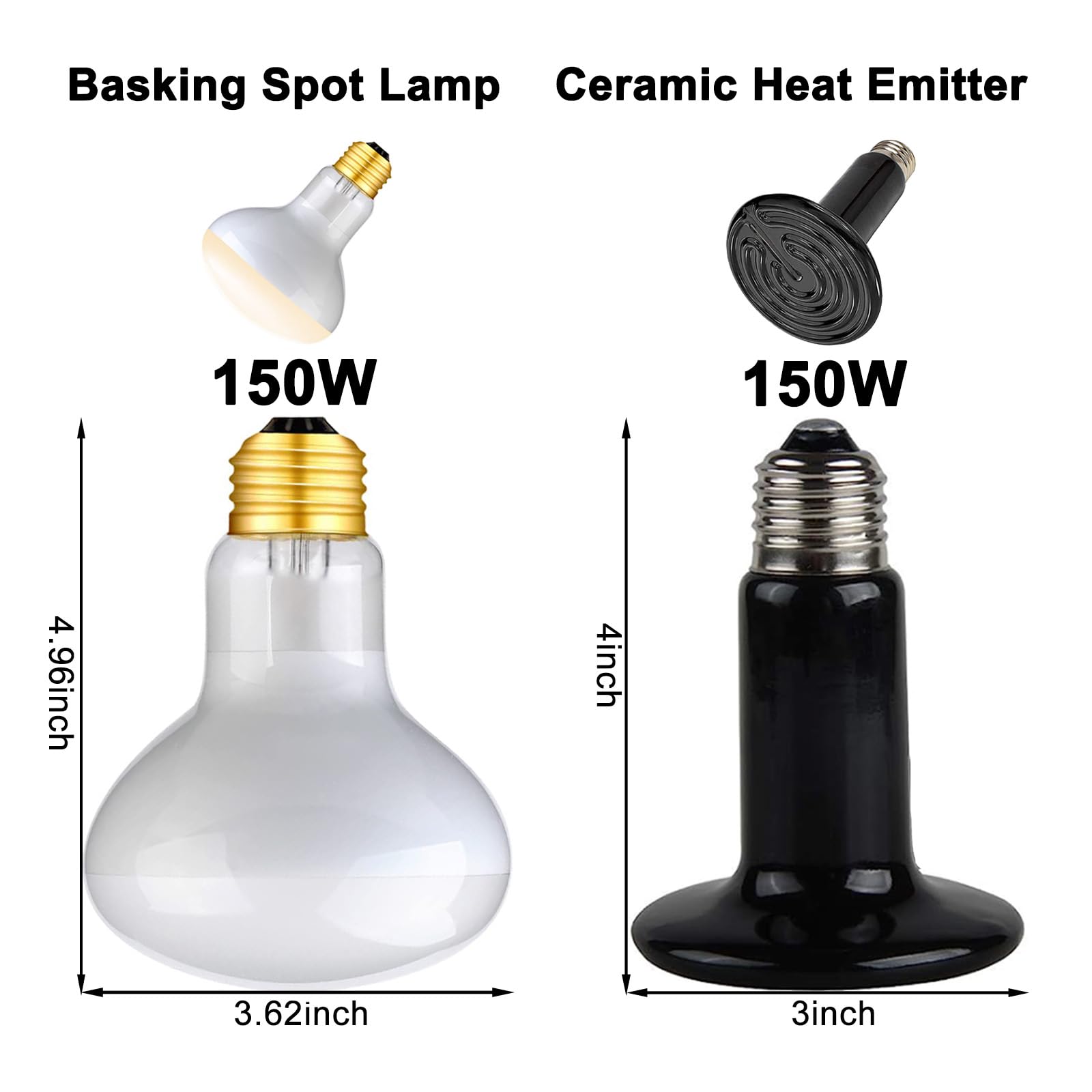 Dxophiex Dual Reptile Light Fixture,Reptile Heat Lamp Fixture With 150W Basking Bulb&Ceramic Heat Emitter,Double Dome Heat Lamp