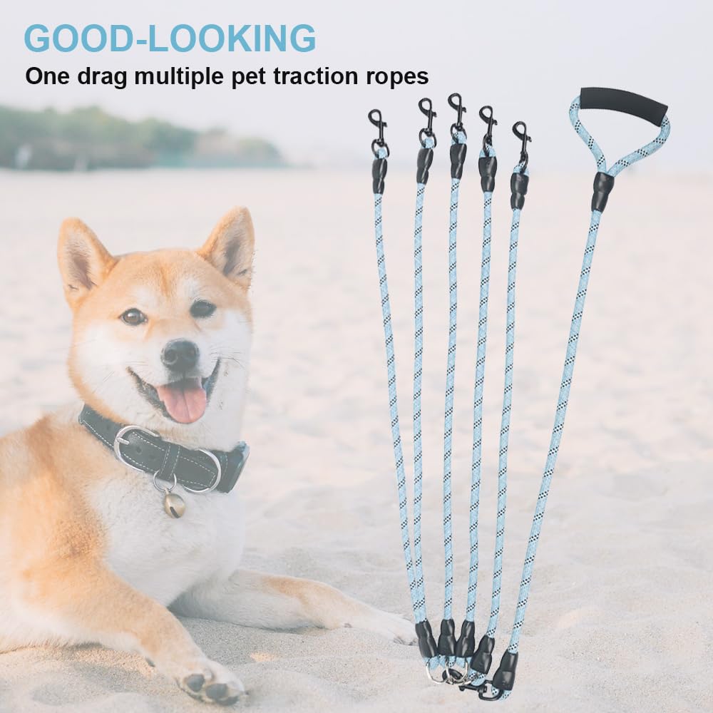 5 Dog Leash, Reflective Heavy Duty Five Way Dog Leash, Suitable For All Types Of Dogs, Multiple Dog Leash, 360 Swivel Tangle Fre
