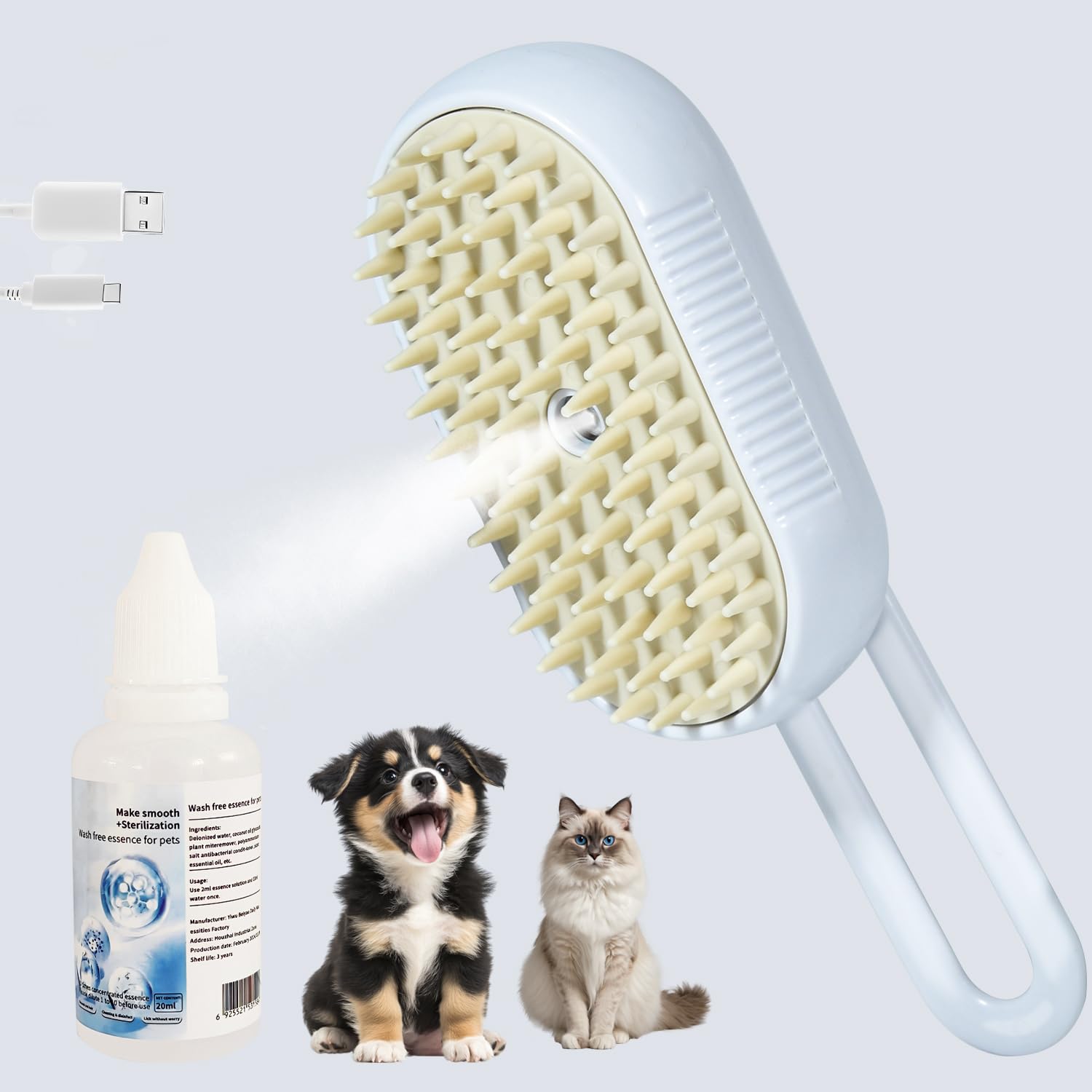 Cat Steam Brush For Shedding, Rechargeable 4 In 1 Cat Grooming Tool For Massaging, Pet Grooming Brush With Spray, Hair Removal C