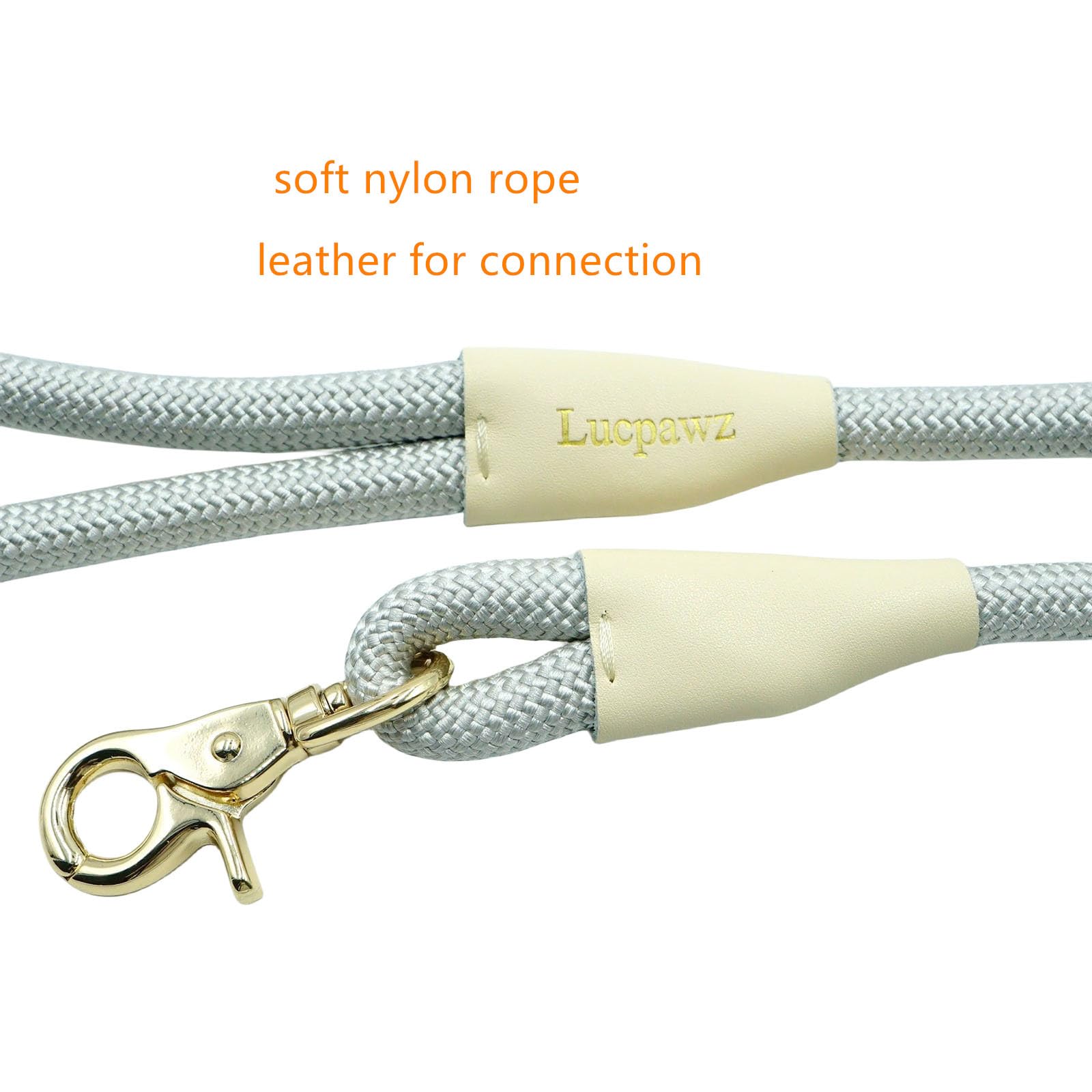Lucpawz Lobster Snap Pet Leash 5Ft, Special Strong Nylon Rope Dog Leash, Solid Color Rope Dog Lead For All Breeds (Grey, 5Ft *10